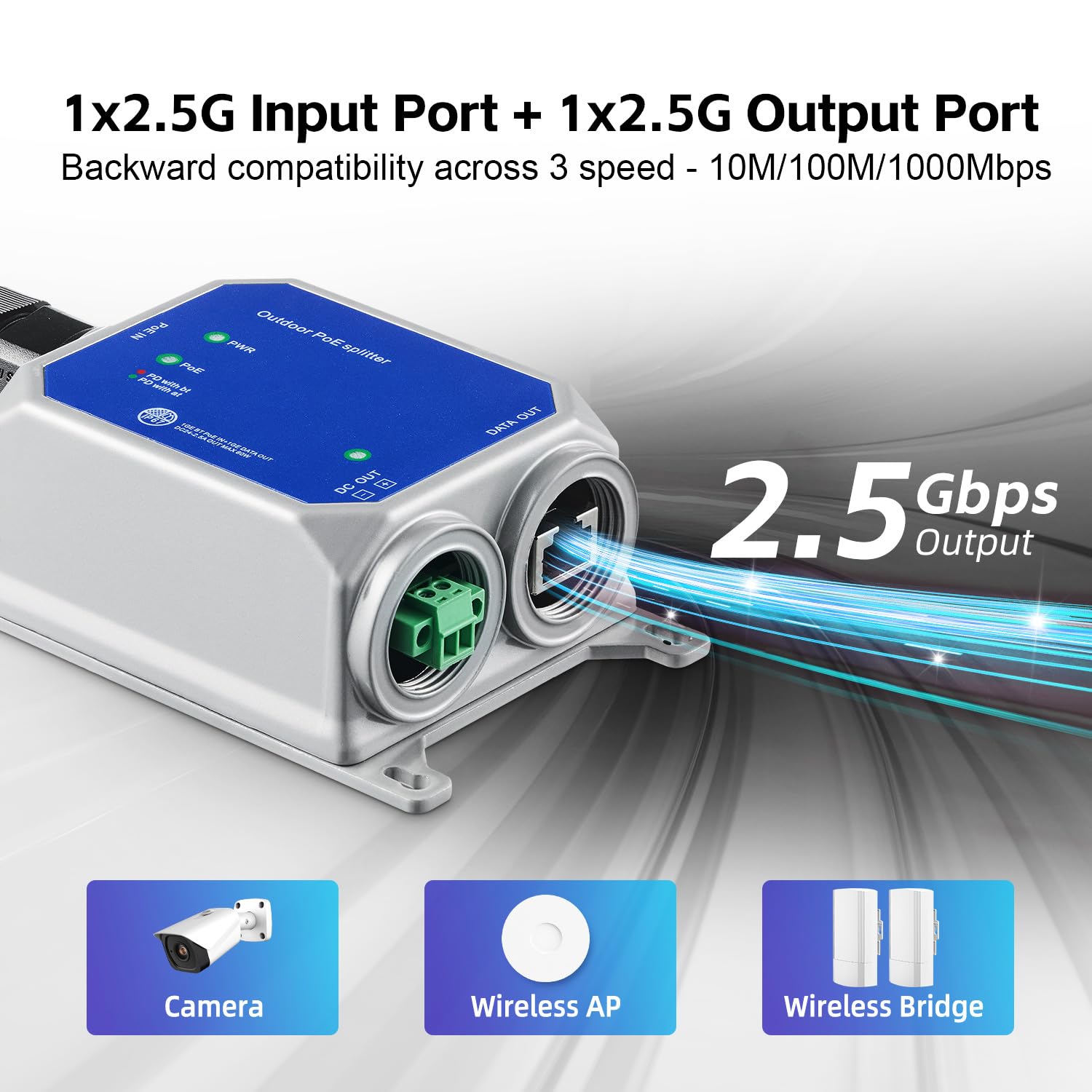 MokerLink Commutateur PoE Extérieur 5 Ports - IEEE 802.3af/at/bt 90W - Étanché Passthrough 10/100 Mbps
