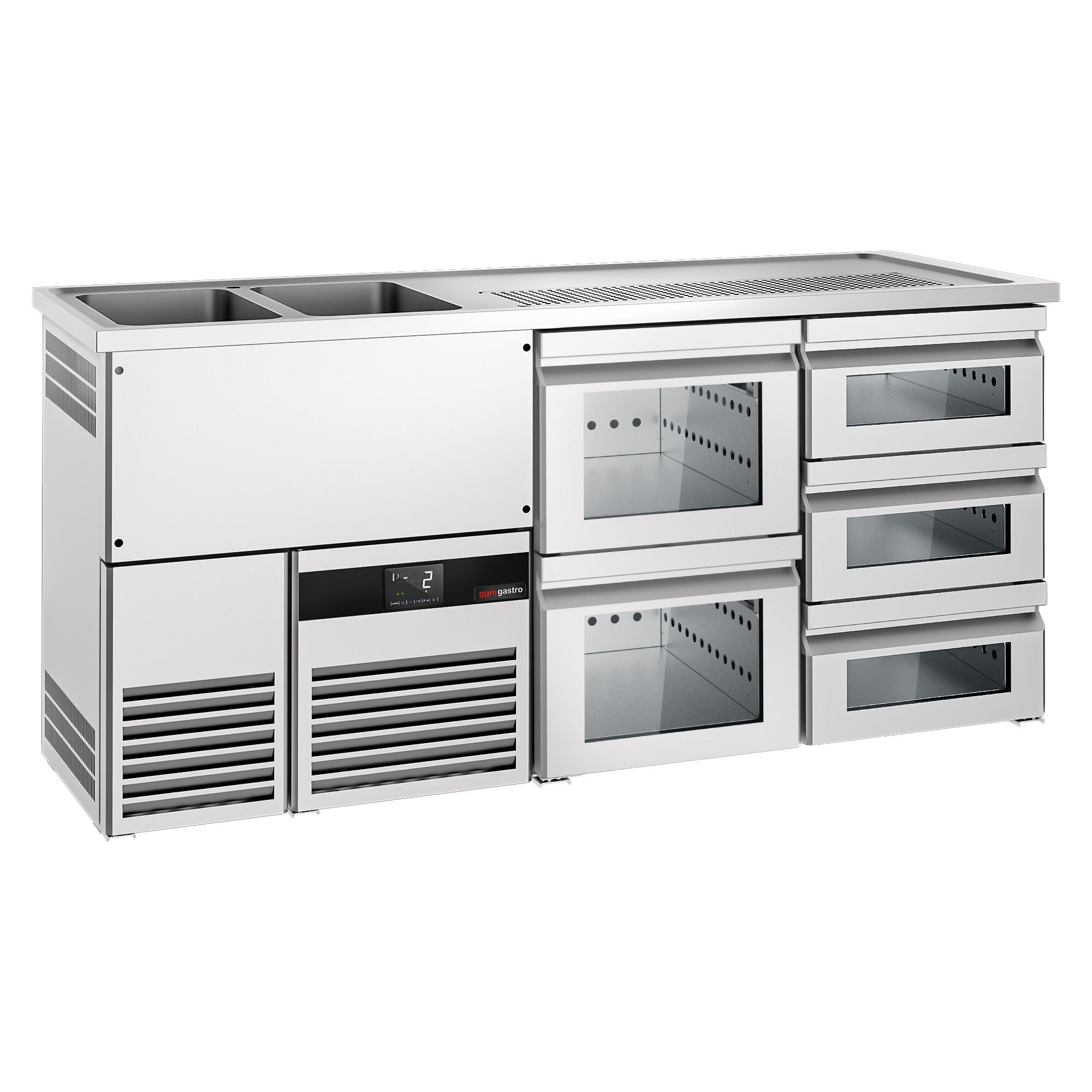 GGM Gastro | BLF207D#SG13#SG12 | Biertheke PREMIUM - 1950x700mm - 5 Glasschubladen