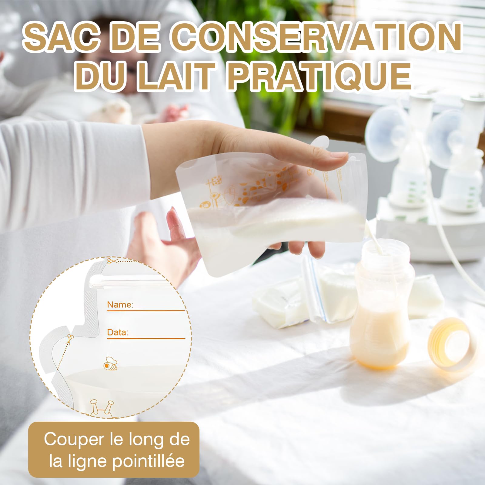ZOCONE 60 Pièces Sachet Conservation Lait Maternelle, 250 ML Sac Congélation Lait Maternel, sans BPA, Sac Lait Maternel Congelation Avec Échelle, Sachet Lait Maternel