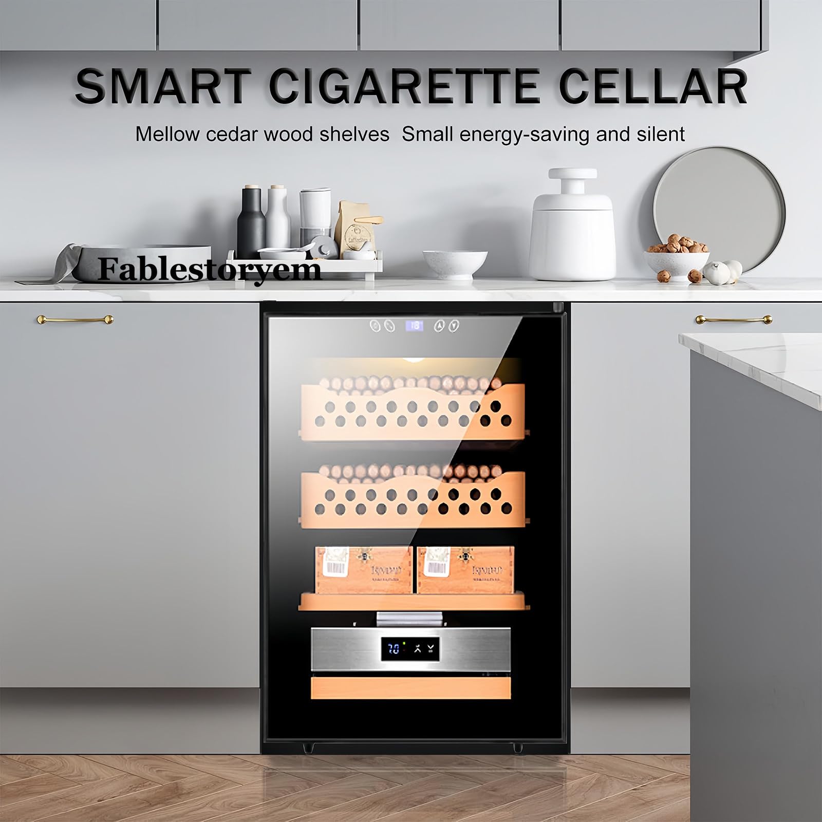 Humidore Zigarrenschrank - Elektrischer Kühlhumidor Für 200-300 Zigarren - Humidor-Befeuchter - 50L Elektrische Zigarrenhumidore - Elektronischer Zigarrenschrank,Black A