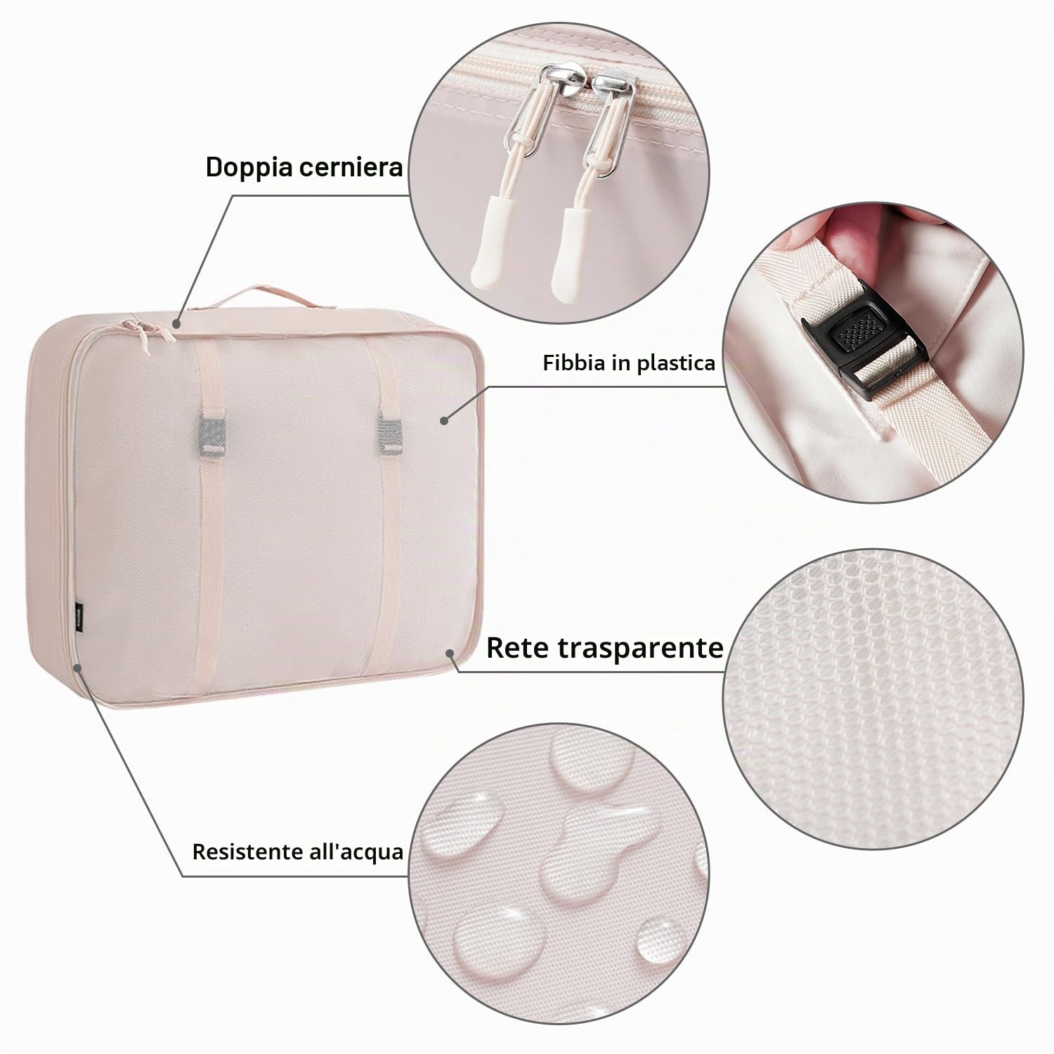 BAGAIL Set da 10 cubi da viaggio di varie dimensioni Organizer da viaggio per accessori da viaggio Bagaglio a mano Valigia - Crema