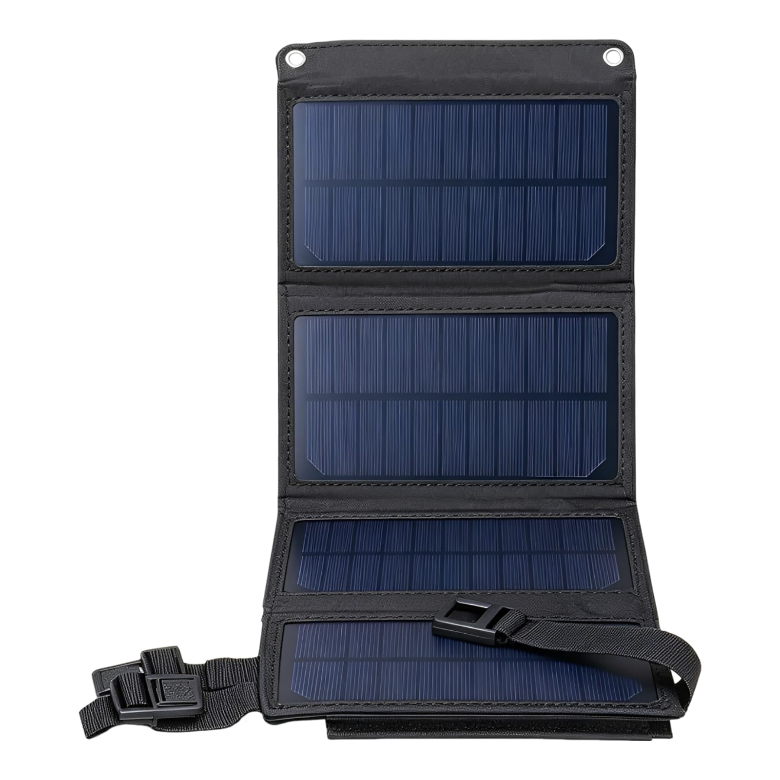 Przenośna składana ładowarka USB o mocy 20 W, zasilanie telefonu zewnętrznego 5 V, konstrukcja czterokrotna, czarna tkanina, silikon, wodoodporna, pyłoszczelna, 44 x 16,31 x 0,30 cm po rozłożeniu