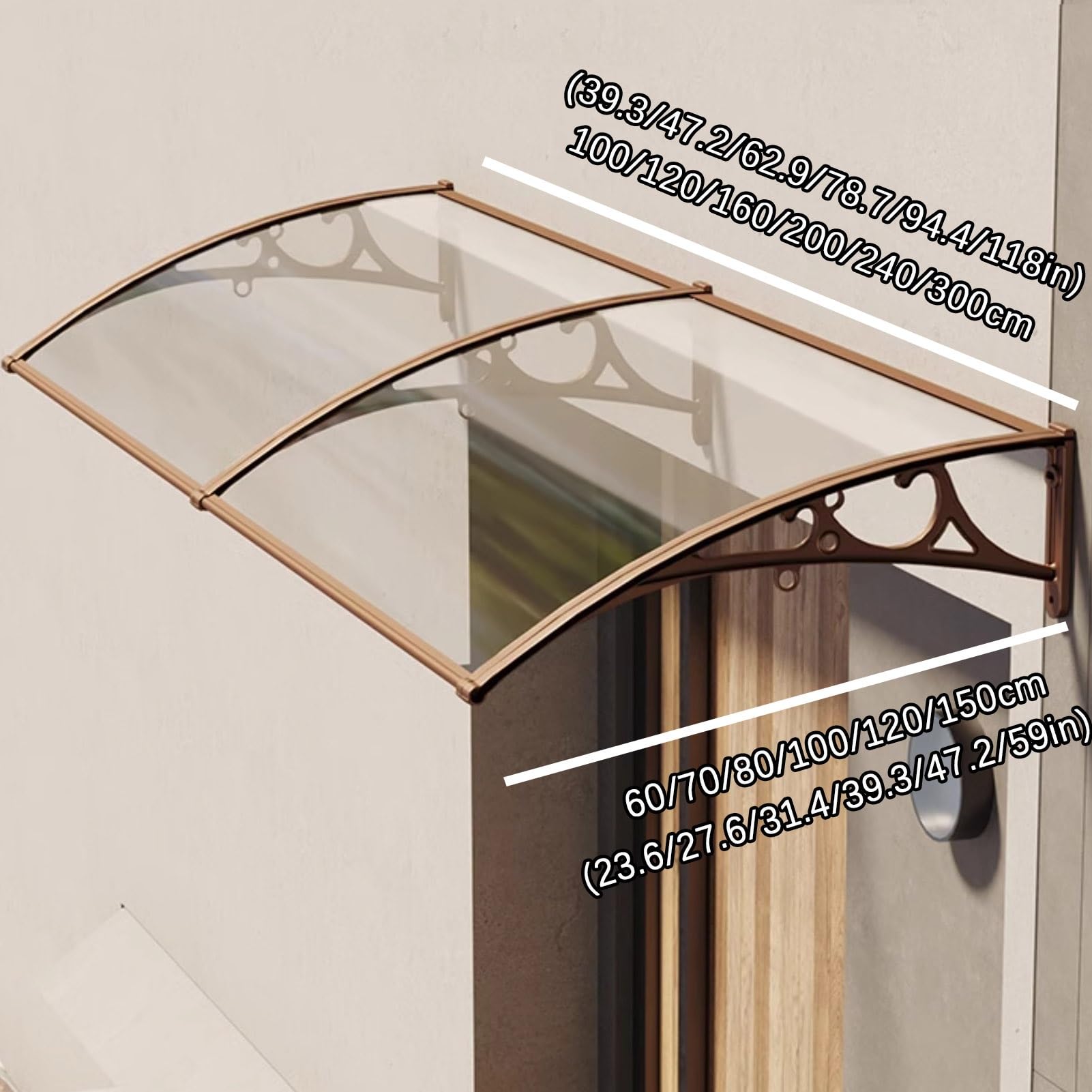 Exterior Marquesina, Marquesina Toldo, Entrada Toldo, Policarbonato Placas Transparente, Marquesinas con Soporte De Aluminio, Marquesinas con Soporte Marrón(120x160cm/47.2x62.9in)
