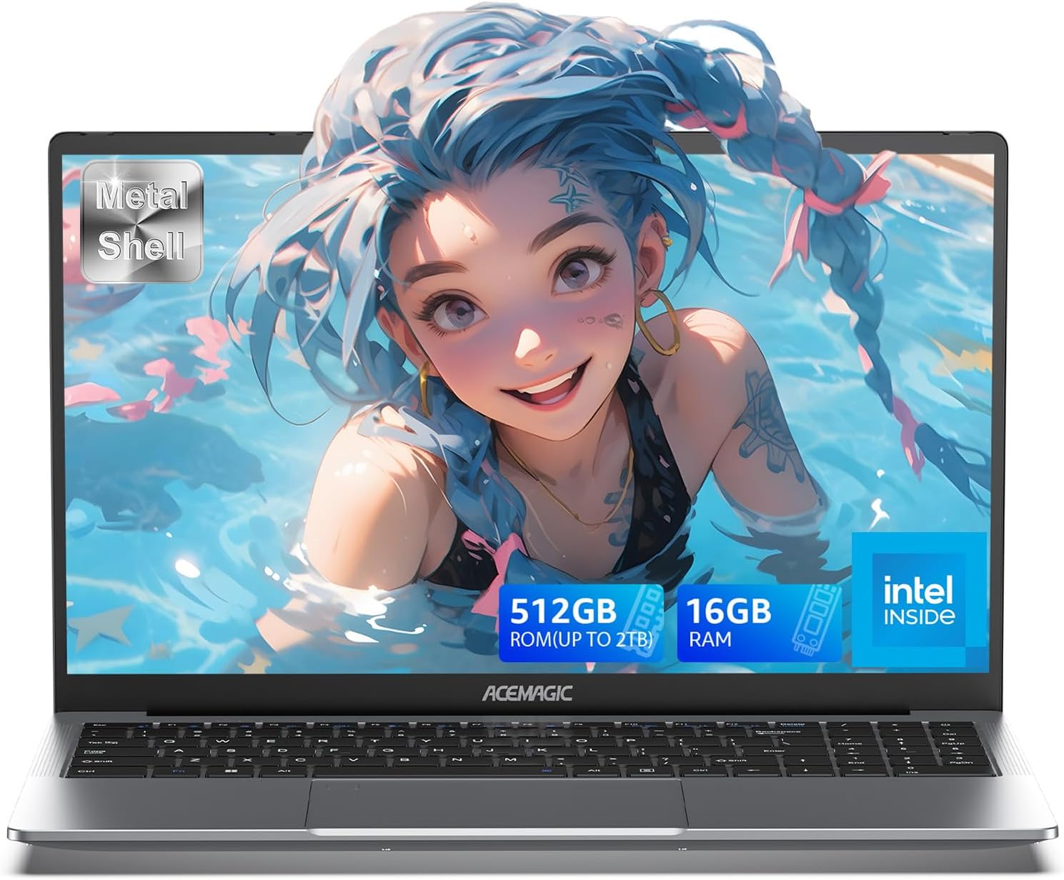 ACEMAGIC 2025 Ordinateur Portable N150 16 Go RAM 512 Go SSD Extensions 2TB DDR4 UHD Graphics Pc Portable 15,6 Pouces Boîtier en métal 3 * USB 3.2, BT 5.0,Type C,Hdmi,Ordinateur Bureau
