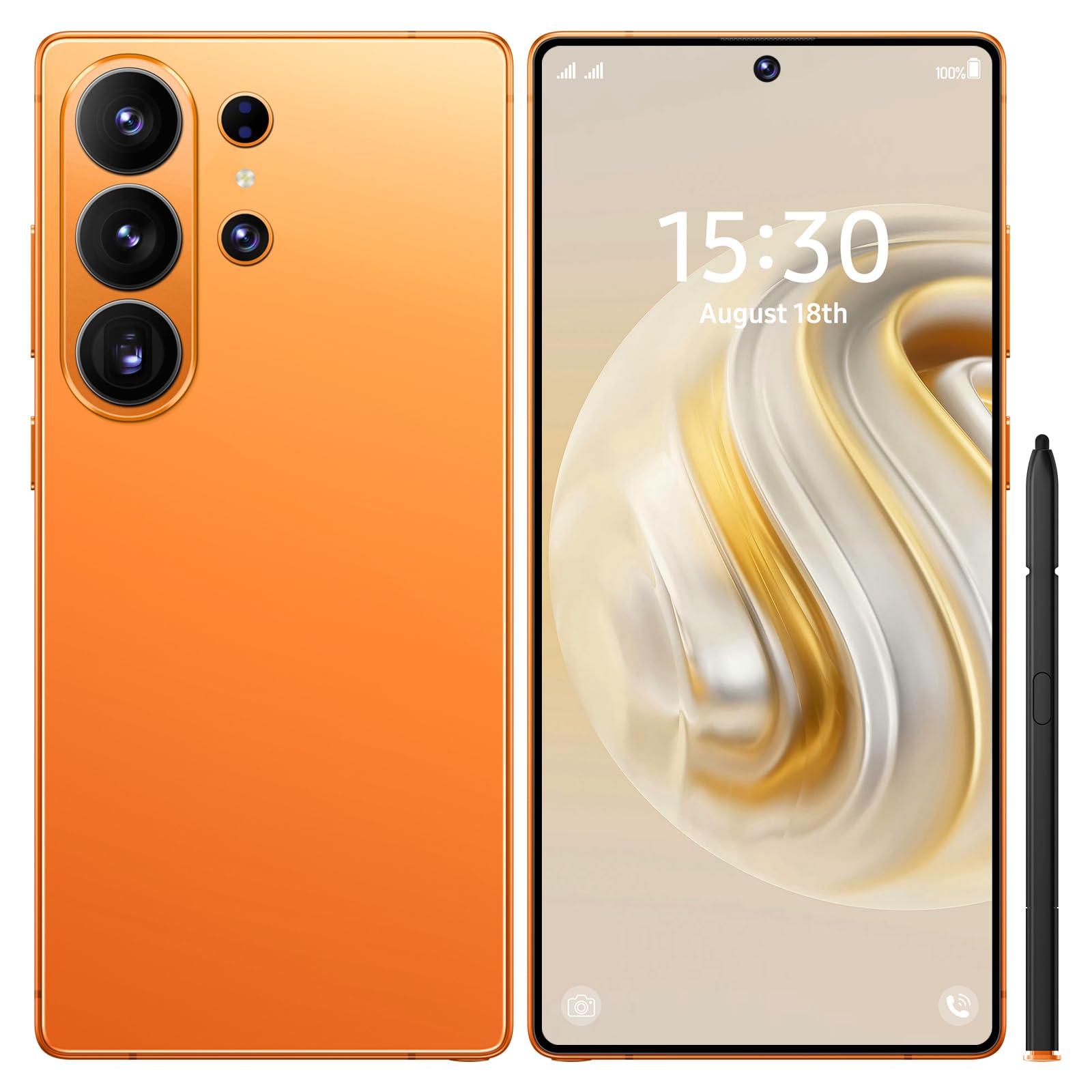 S26 Ultra Unlocked Smartphone, 7.3” 4K ULTRAHD Perforated Display, Snapdragon 8 Gen 4, 108MP+78MP Camera, 12GB+512GB, 8000mAh Battery, Built-in Pen, Dual SIM 5G (Orange)