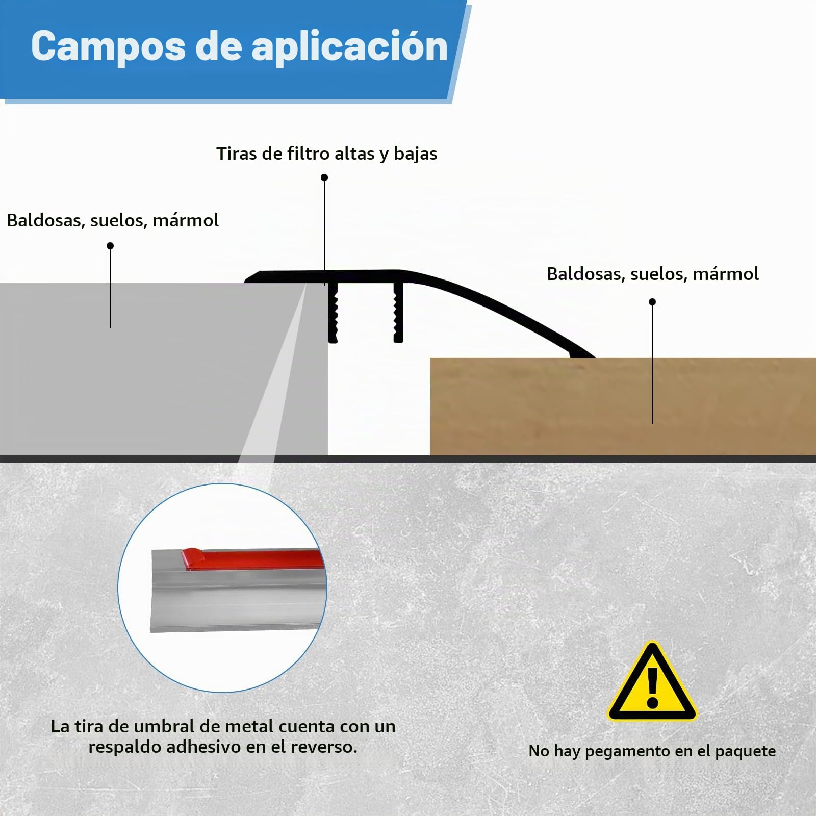 Rampa de umbral de puerta de aluminio, 0,9 m x 43 mm, autoadhesiva, 8-15 mm, para umbrales de puerta, rampas, madera, laminado, azulejos