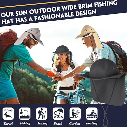 Miniatura 12 de Therwen 6 sombreros de sol unisex para hombres y mujeres, sombrero de safari de ala ancha, protección solar UV con solapa para el cuello