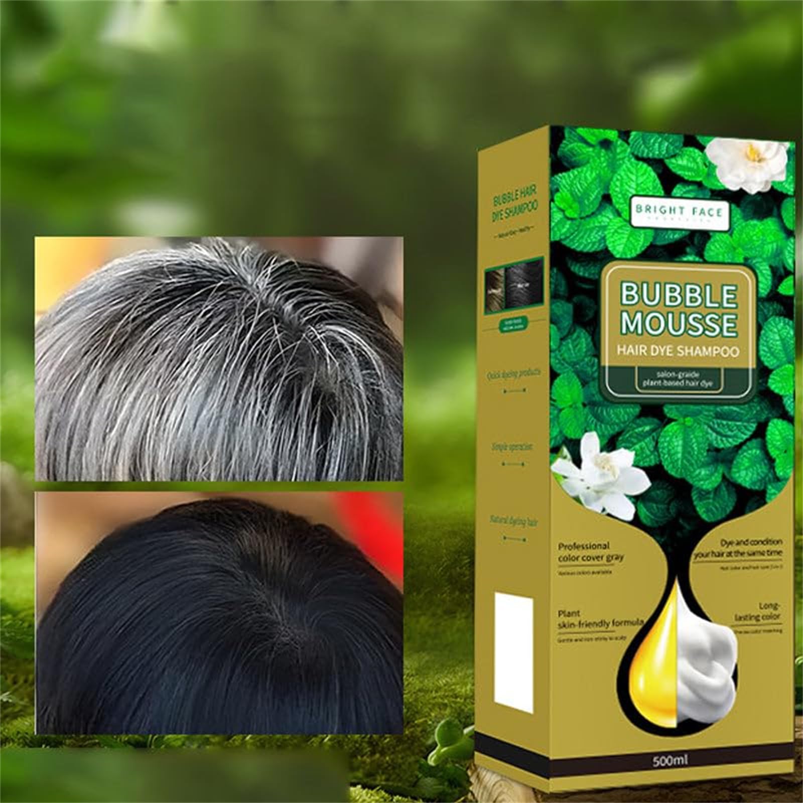 Langlebiger Schaumhaarfarbstoff, Bubble Hair Dye Shampoo, schnell wirkende Blasenhaarfarbstoffe, reiner Pflanzenextrakt für graue Haarfarben Blasenfarbstoffe, einfach zu bedienen (Black)