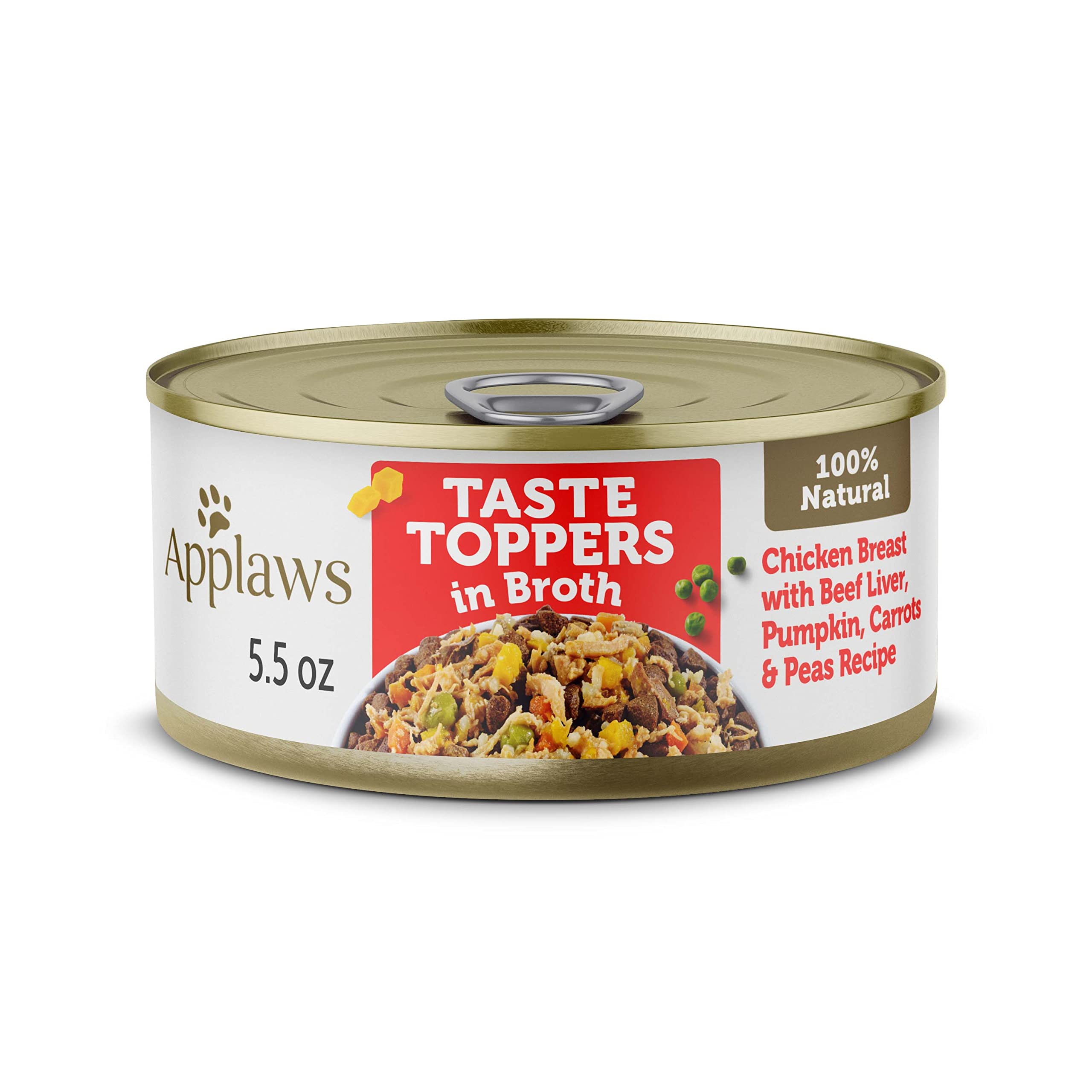Applaws Taste Toppers, Grain-Free Dog Food Topper, Limited Ingredient, Chicken & Beef Liver with Pumpkin, Carrots & Peas in Broth (12 x 5.5oz Cans)