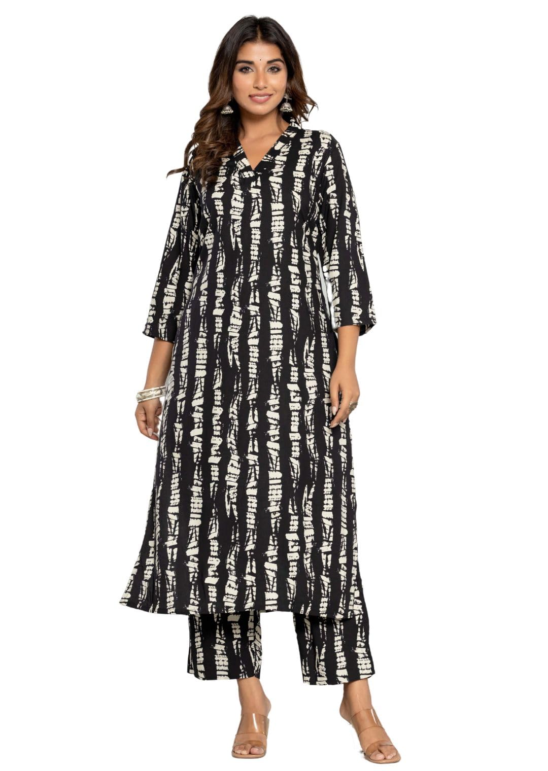 Rytras Women's Cotton Printed Straight Kurta With Pant Set(Ryt579,Black,S)