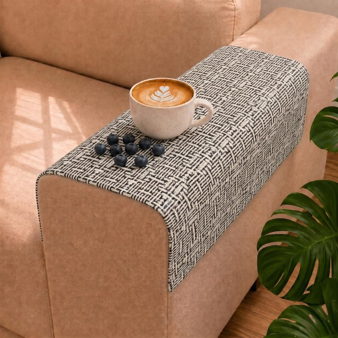 STITCHNEST 'Nomad Weave Collection' Sofa Armrest Cover | Elegant Jacquard Fabric, Washable & Durable for Modern Living (18 x 22 Inches)