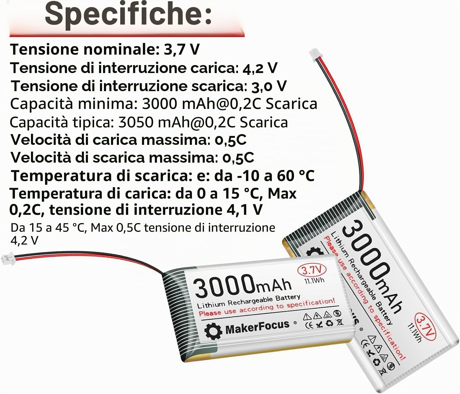 4 batterie ricaricabili ai polimeri di litio 3,7 V 3000 mAh 1S 1C con scheda di protezione e spina JST 1,25 per scheda di sviluppo ESP32