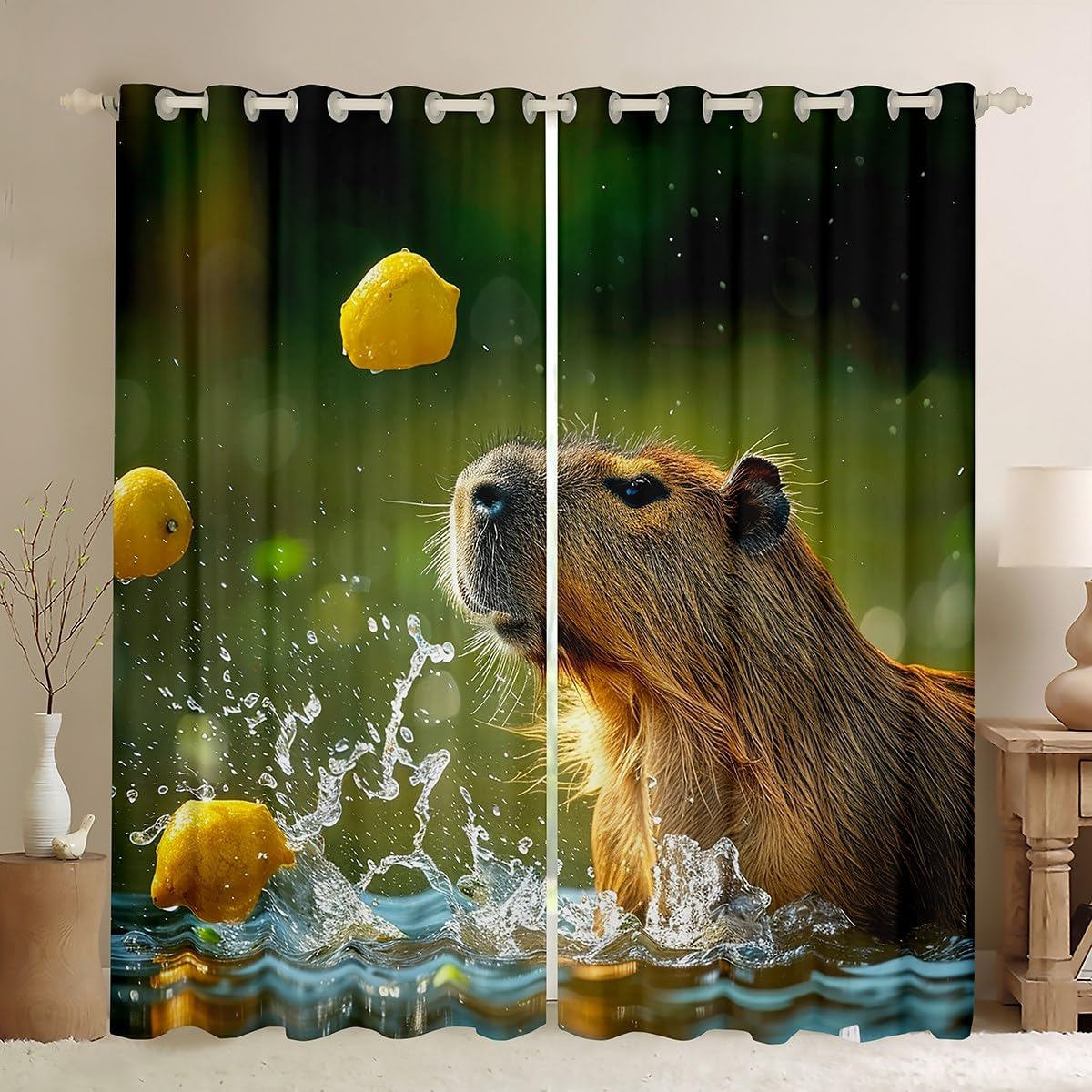 Erosebridal Kids Capybara Curtains & Drapes Funny Capybara Blackout Curtains for Child Boys Girls, Cute Capybara Basking Curtains Animal Lovers Window Curtains 2 Panels, 38''Wx45''L