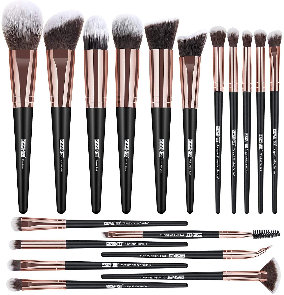 Makeup Brushes,MAANGE 18 Pcs Makeup Brush Set Premium Synthetic Make up Brush Set for Contouring Concealer Foundation Powder Eye Shadows Blush Cruelty-Free Makeup Brushes with Black Gold Handle