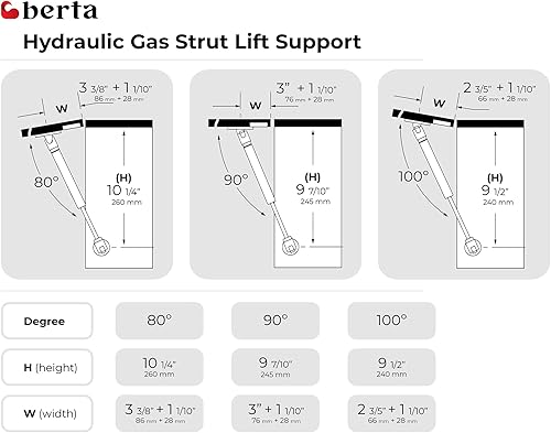Miniatura 10 de Berta - Muelles hidráulicos de gas abierto de 10.0 in, 100 N22 lb para armarios, puertas de gabinete de muebles, bisagras de soporte para