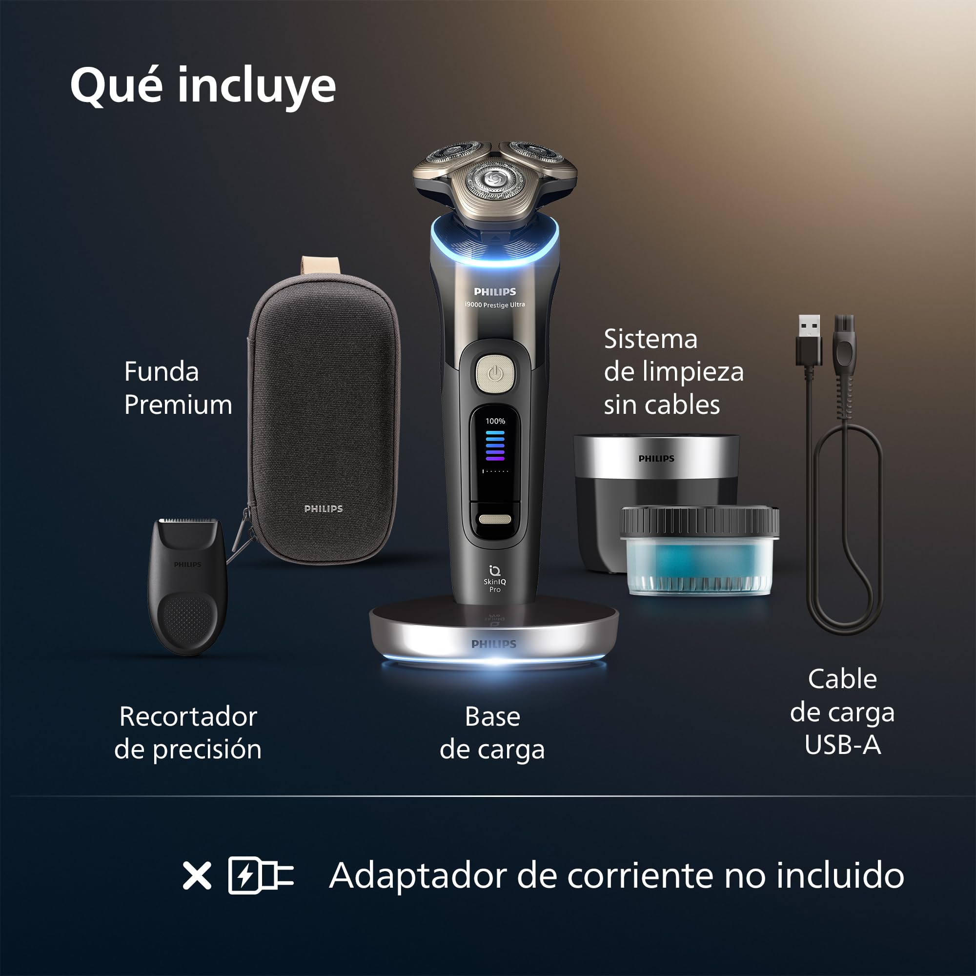 Philips i9000 Prestige Ultra, Afeitadora Eléctrica Hombre, Máquina de Afeitar Barba en Seco y Mojado, Tecnología SkinIQ Pro, Base de Carga, Recargable, Estuche Premium, Centro de limpieza, XP9405/31