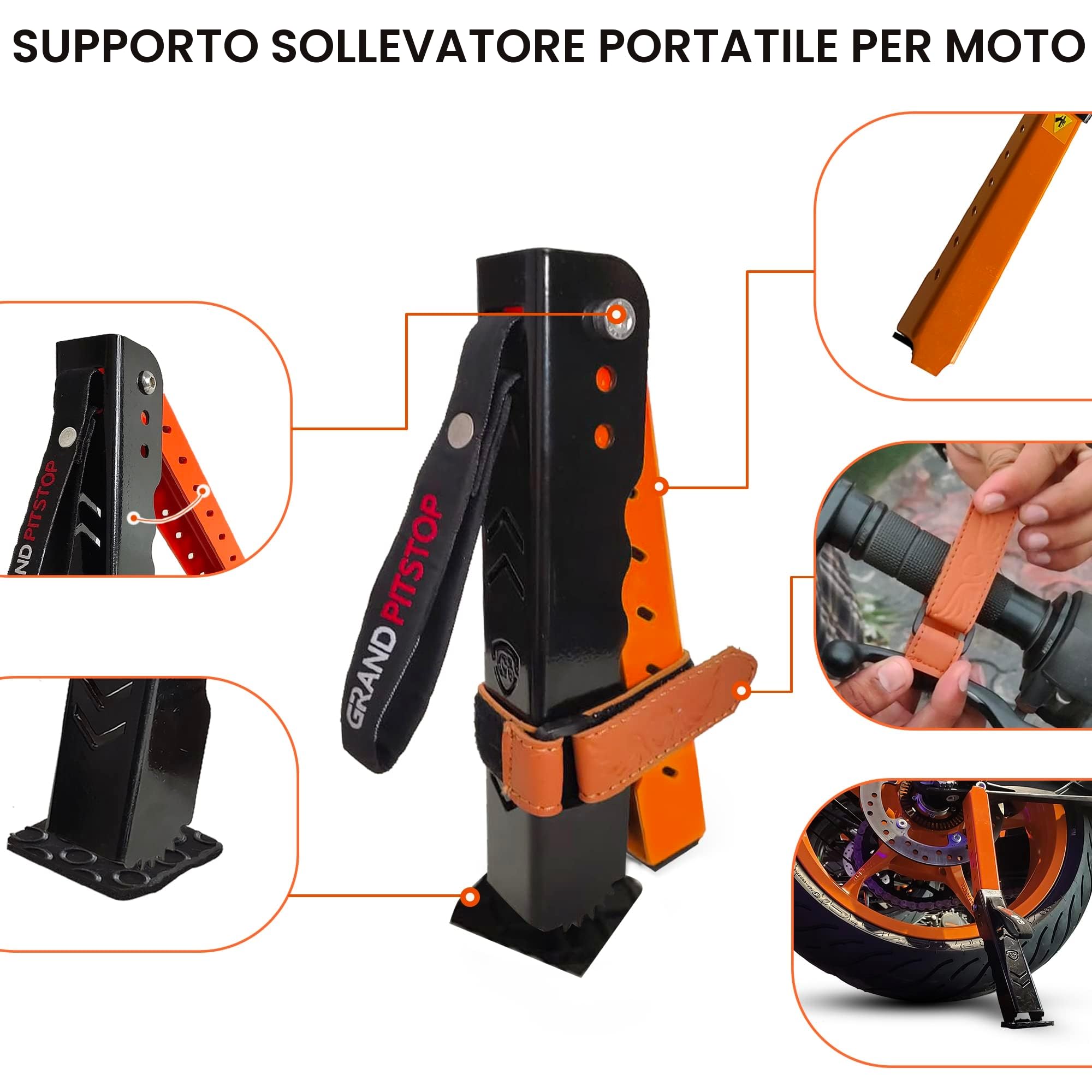 GRAND PITSTOP Motorcycle Maintenance Stand, Portable & Compact Lift Stand Moto Jack, Adjustable Height for Chain Cleaning and Lubrication Easy to use