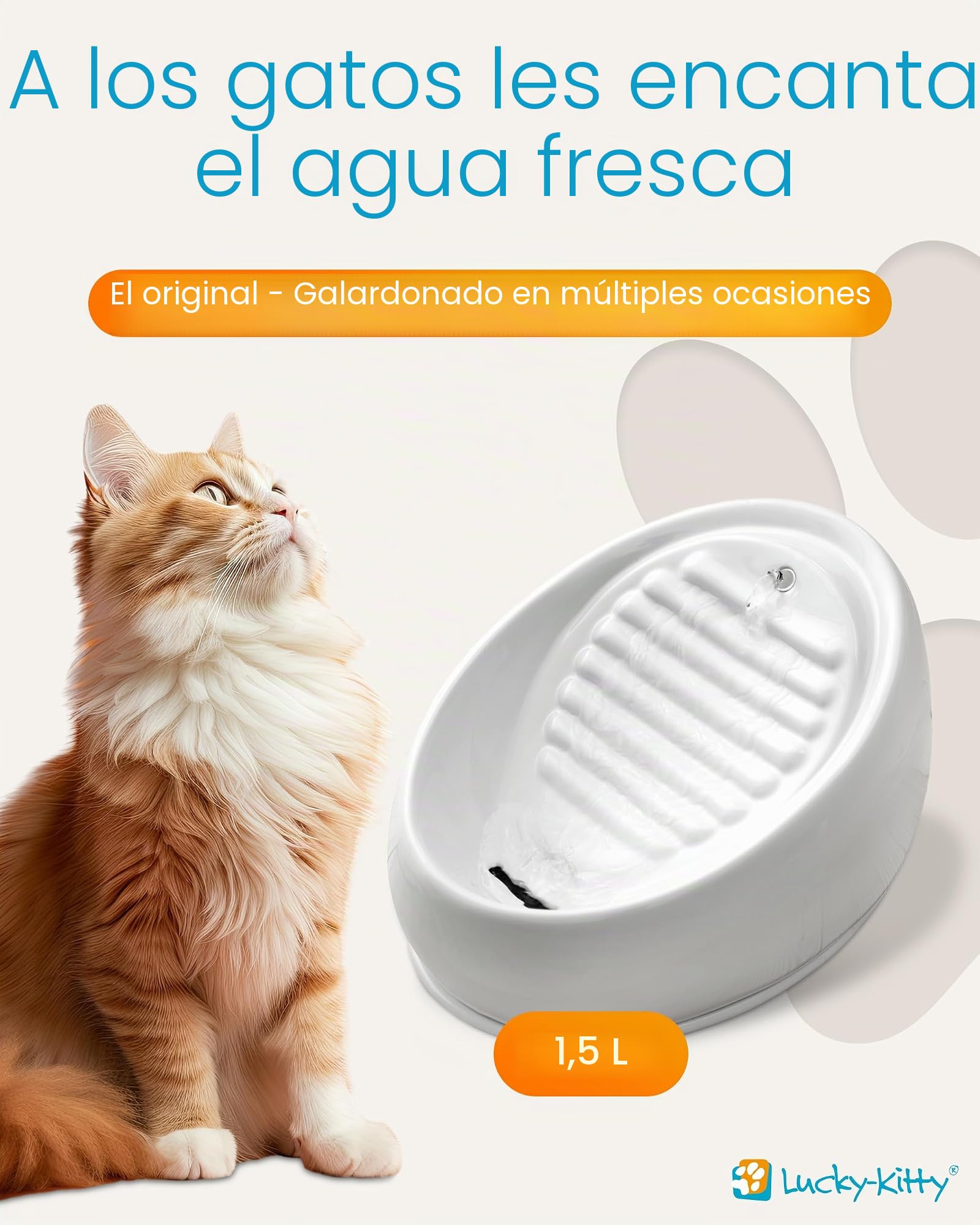 Lucky-Kitty Fuente de cerámica para Coche, Color Blanco