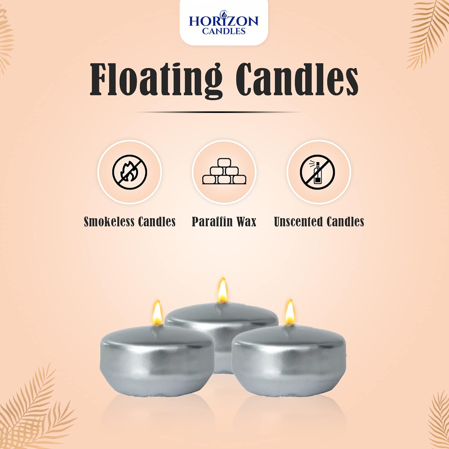 Horizon Metallic Silver Taper and Floating Candles, Bundle of 20, Unscented and Smokeless Candles, for Parties, Weddings, Home Decoration, and Holidays
