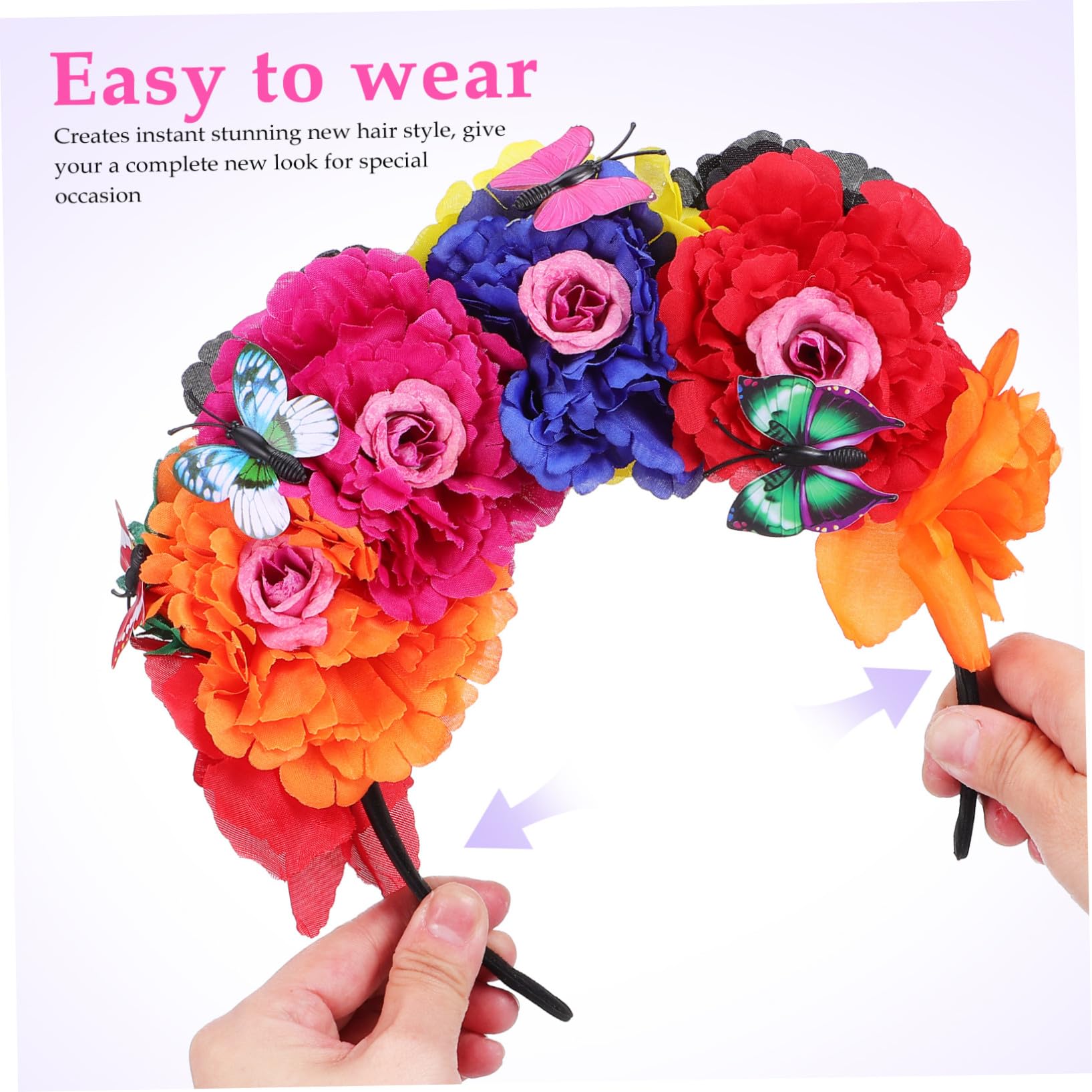 Diadema De Flores y Tocado De De Flores Multifuncional Para Mujer y Niña, Diseño Colorido Rojo, Púrpura, Naranja y Azul, Adecuado Para Bodas, Fiesta y Sesiones De Fotos