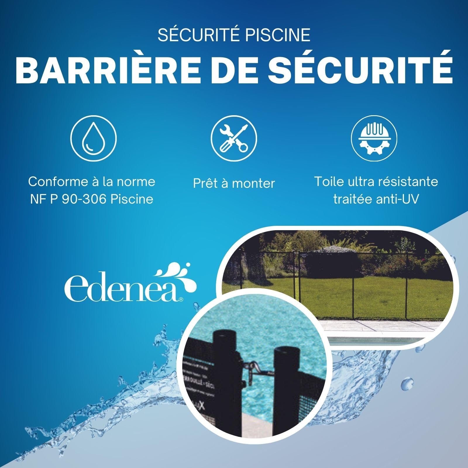 EDG by AQUALUX INTERNATIONAL - Barrière De Protection Piscine - Module Complet 5 m - Clôture de Sécurité Souple - Conforme NF P 90-306 - Préventif - EDG