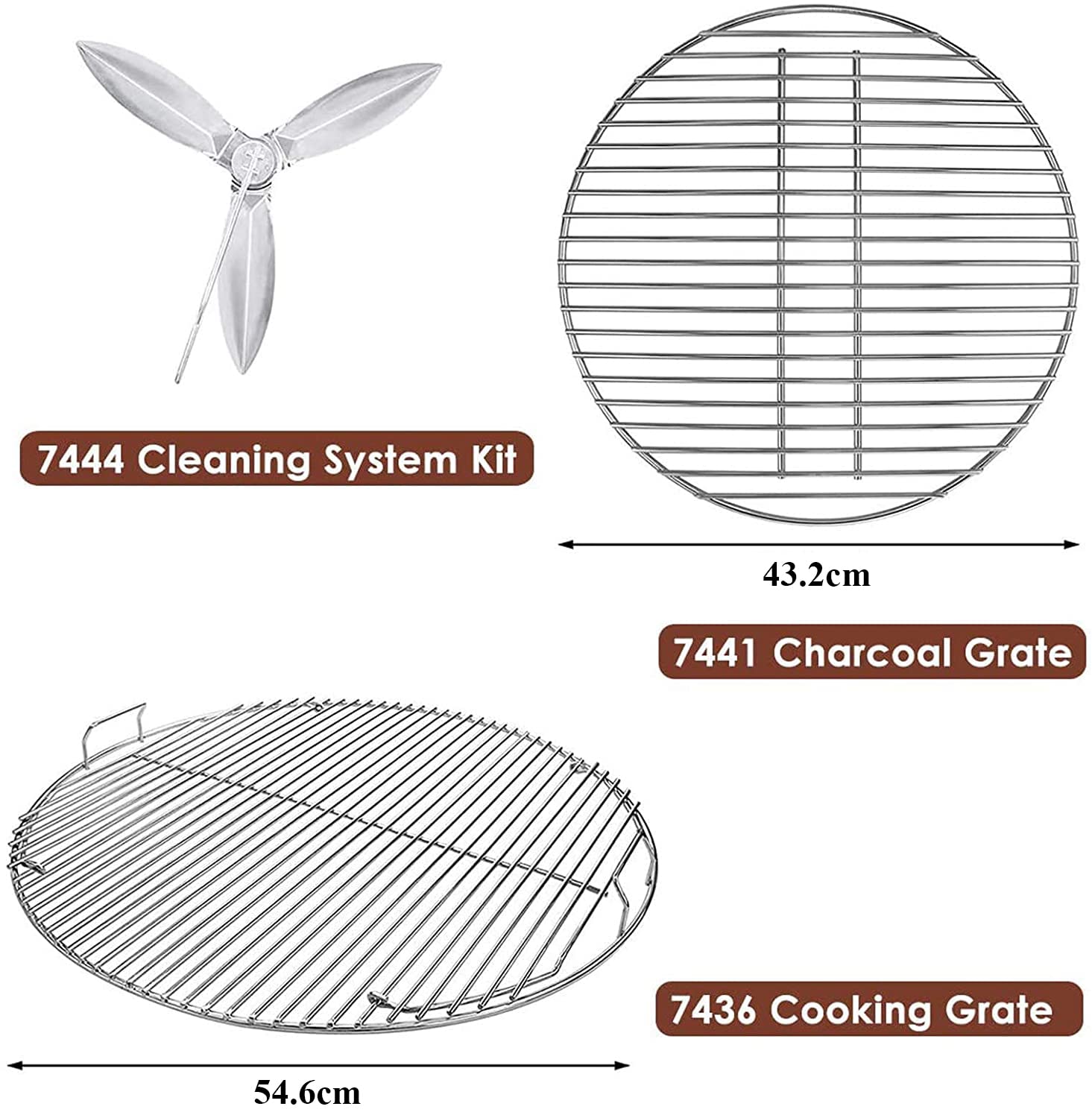 GFTIME Grille de Cuisson, Grille à Charbon et Système de Nettoyage pour Grils à Charbon Weber 57CM One-Touch Silver, Bar-B-Kettle, Master-Touch, One-Touch, pour Weber 7436, 7441, 7444