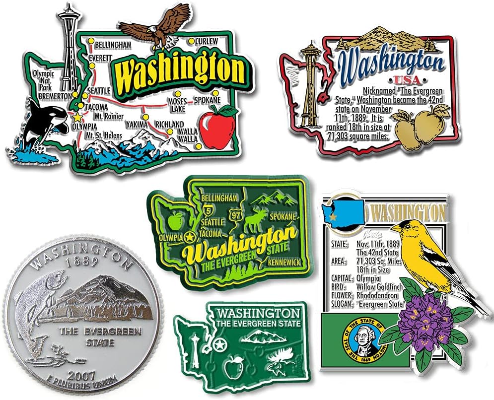 Amazon.com: Washington map Fridge Magnet Seattle Poster Travel Souvenir ...