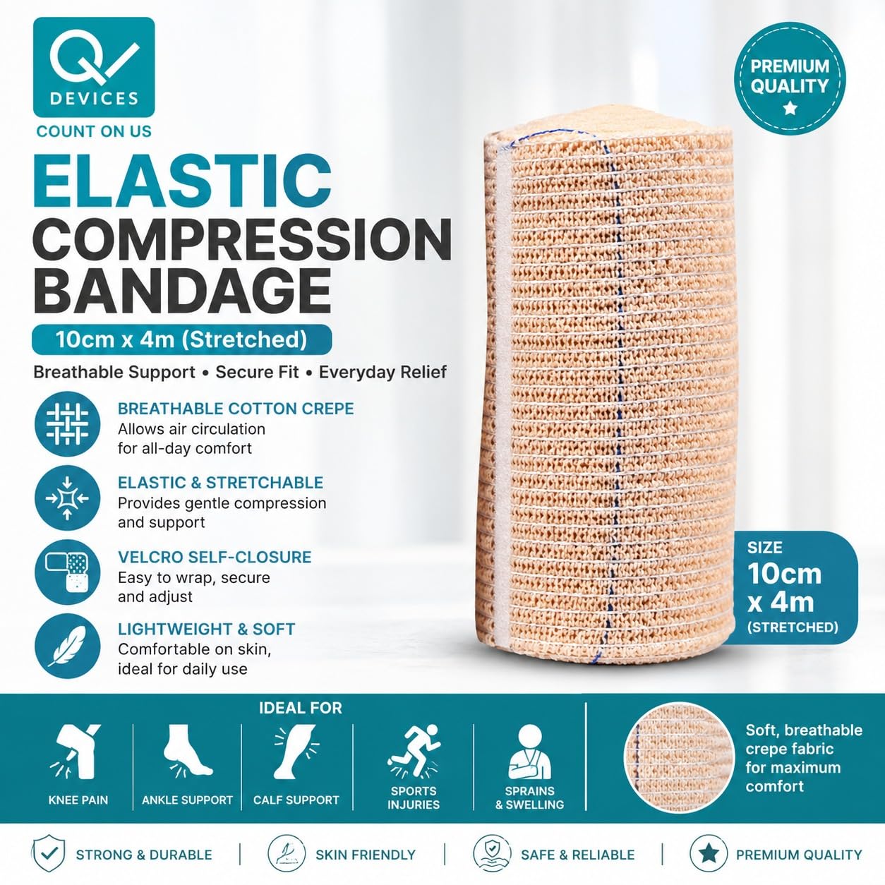 Q DEVICES Elastic Compression Bandage, 10cm x 4m, Pack of 2 — Amazon image 2