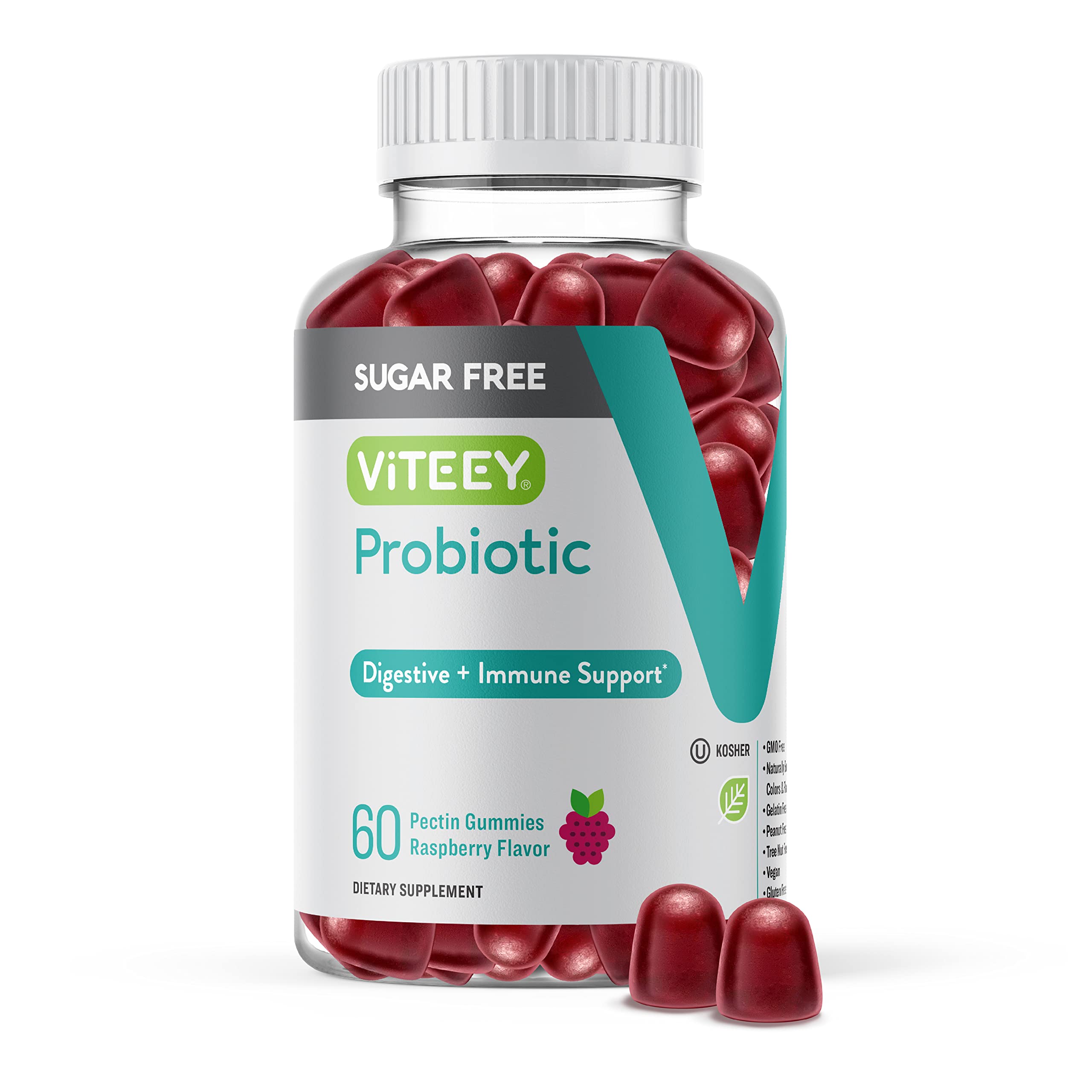 Viteey Sugar-Free Probiotic Gummies: 2 Billion CFUs for Gut & Immune Health