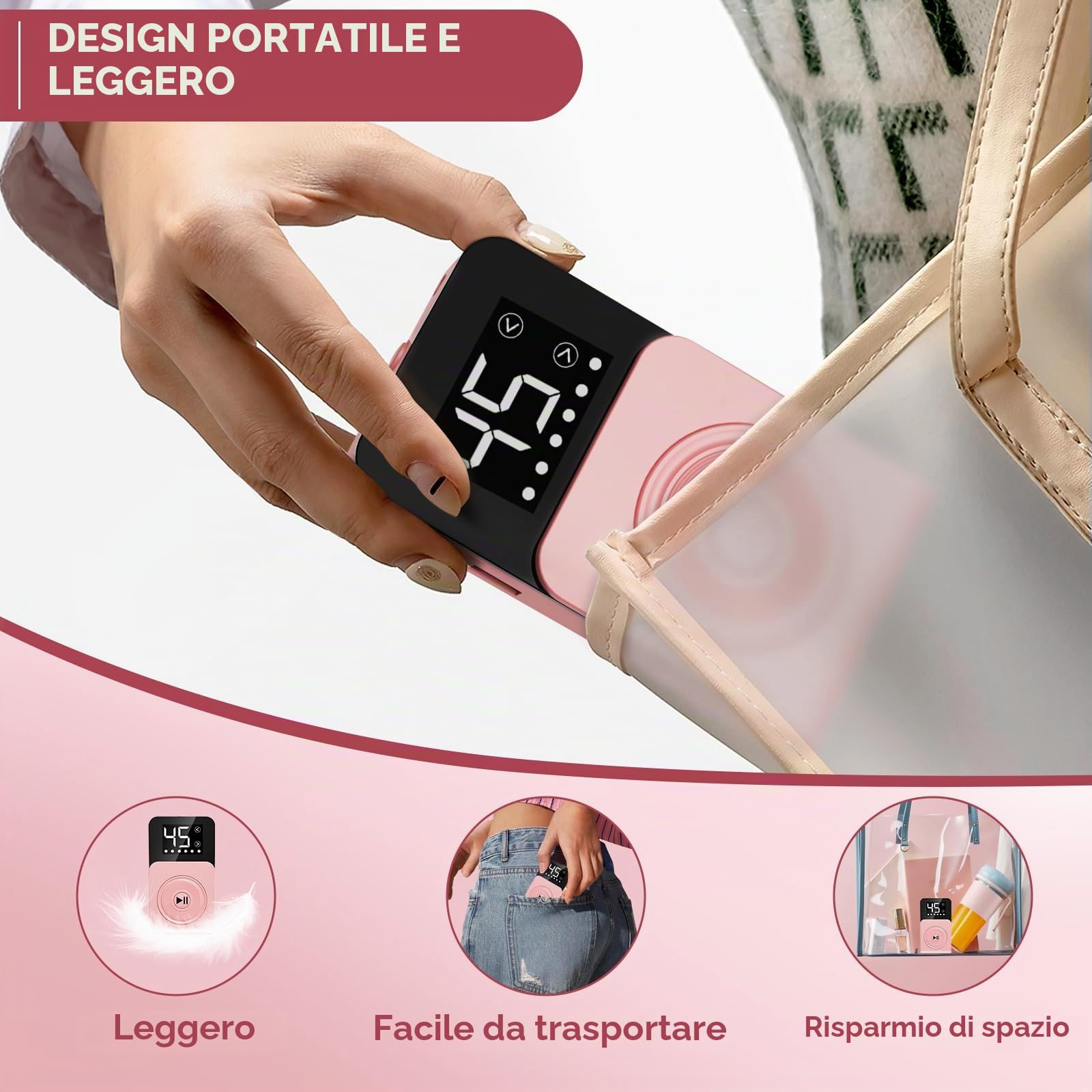 Fresa per Unghie ,Fresa per Unghie Professionale 45000 giri Con 12 in 1 4000 mAh con display LCD, Lime per Unghie Portatili per Unghie Acriliche e gel,Manicure e Pedicure (Rosa)