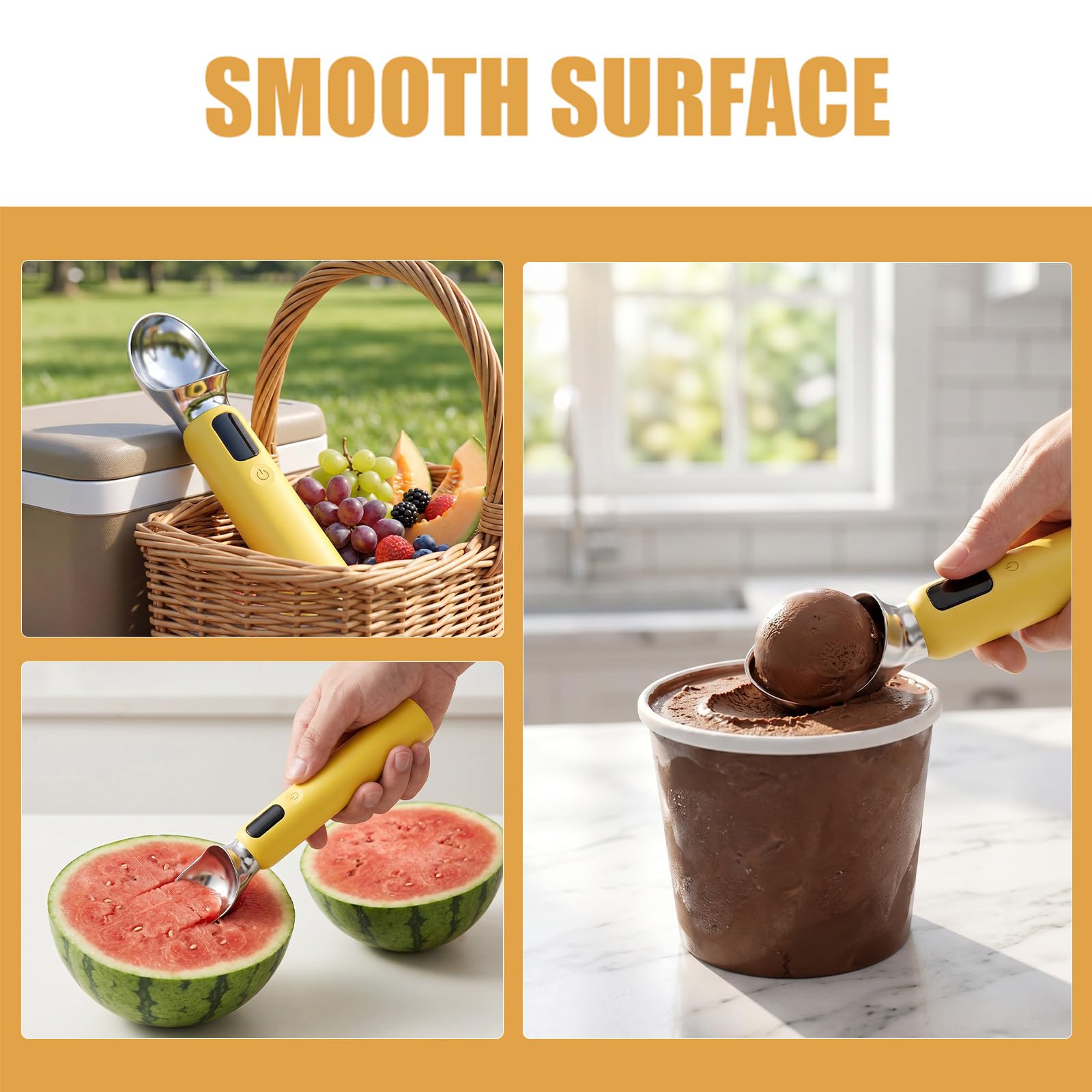 ibasenice Cuillère à glace chauffante rechargeable - Cuillère chauffante électrique à 3 niveaux de température - Chauffe jusqu'à 71 °C (160 °F) pour les glaces et gelatos - Rechargeable