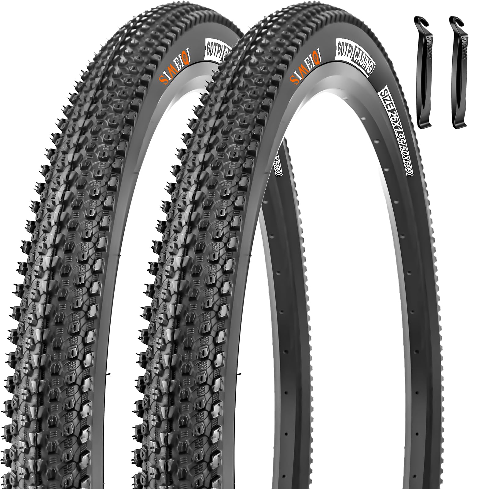 SIMEIQI 2 Pack 26"x1.95" 26"X2.125" Inch 60TPI Bike Tires with or Without Inner Tubes and Levers for Mountain Replacement City Road Trails Bicycle