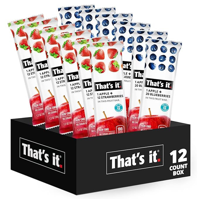 That's it. Fruit Bars 12 Variety Pack 100% Natural Real Fruit Bar, High Fiber Vegan, Gluten Free