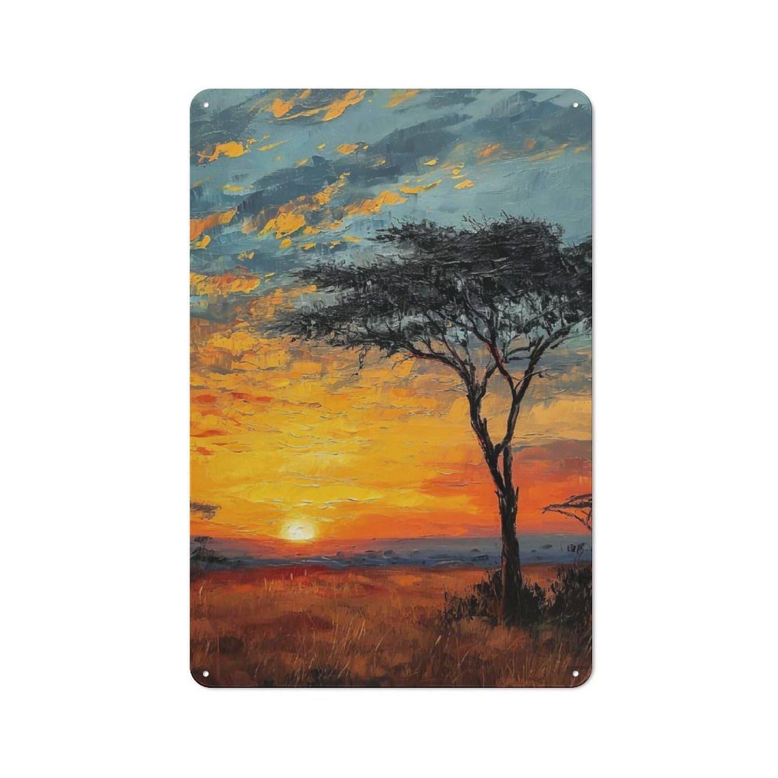 Rustic African Sunset Serenity Tin Wall Plaque 30x20cm, Rustic Kitchen Decor for Cottage, Kitchen, Hallway Or Breakfast Nook