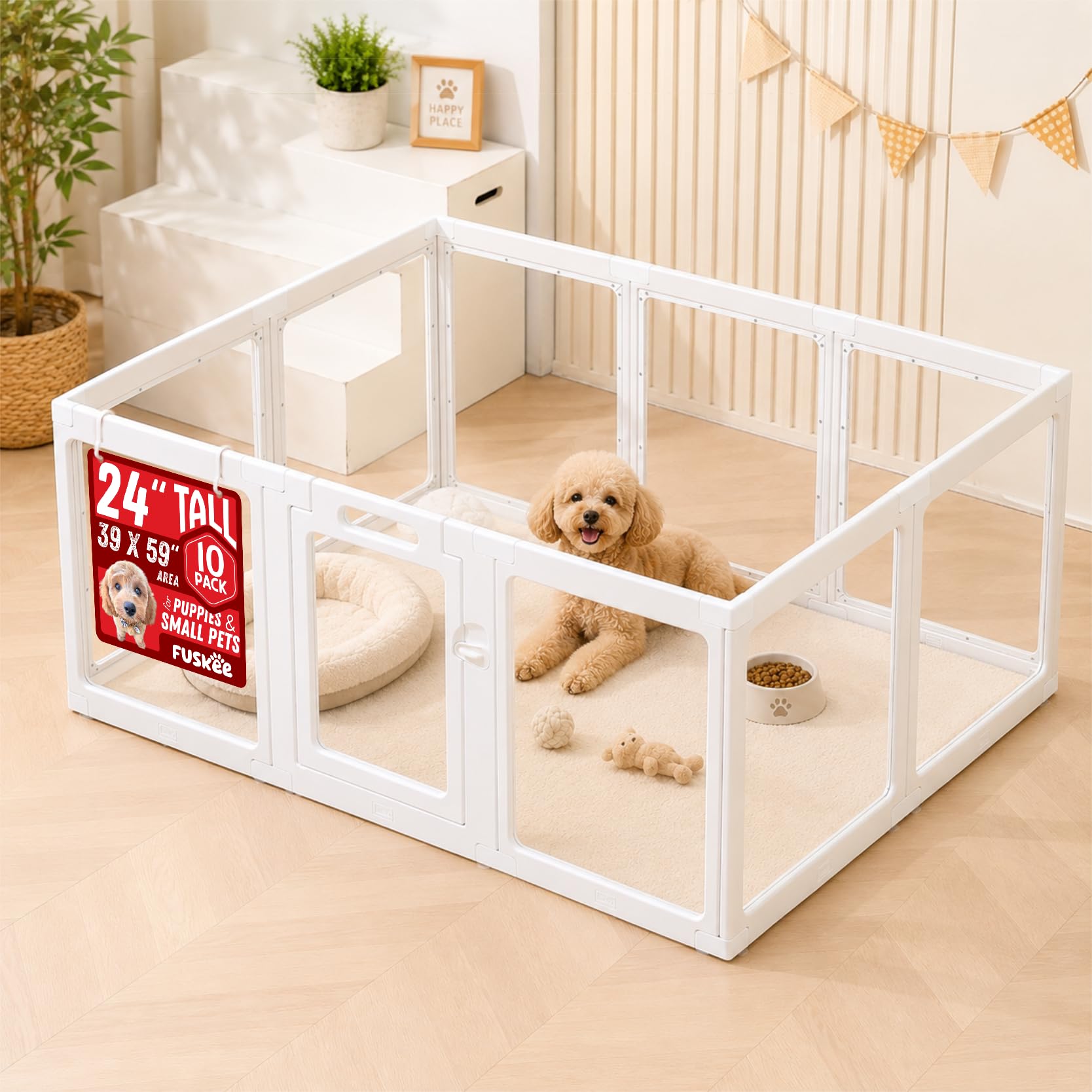 Clear Acrylic Dog Playpen – Escape-Proof Pet Pen, Whelping, Rabbit Hutch, Hamster Cage & Dog Pen – Washable, Tool-Free Assembly, Secure Door – Indoor Puppy Enclosure - (10 PCS)
