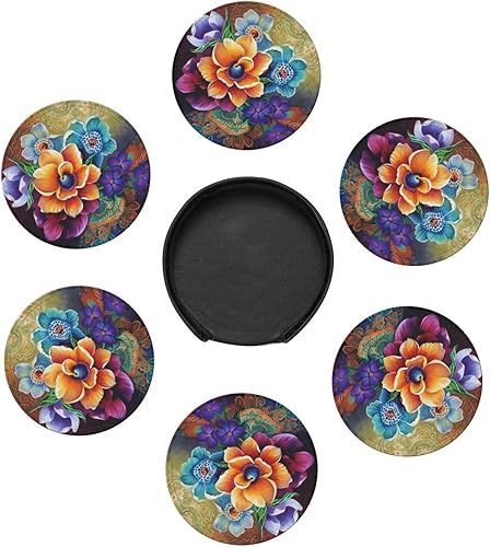 Miniatura 7 de Juego de 6 posavasos con estampado de pintura de diamantes con diseño de flores, resistentes al calor, para automóvil, para sala de estar, cocina,