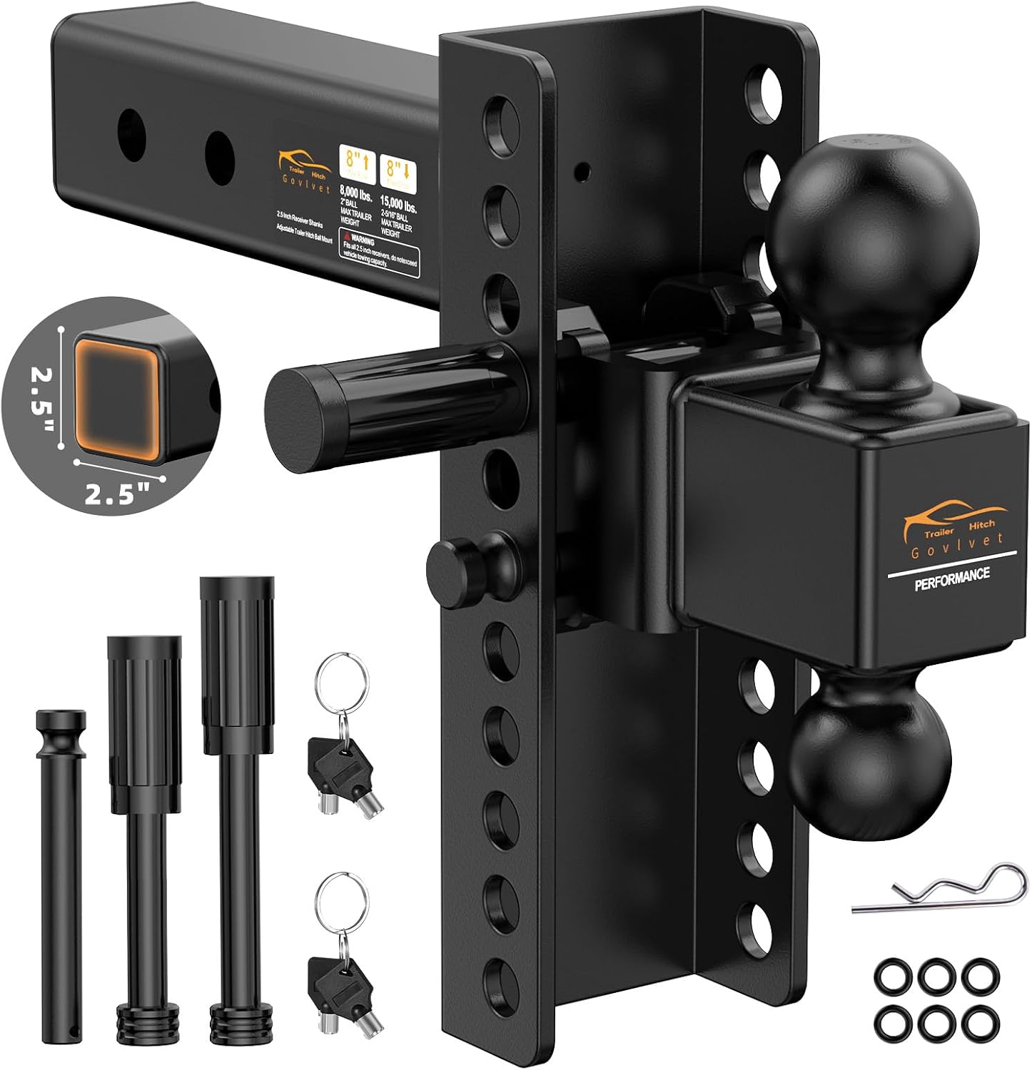 Adjustable Trailer Hitch, Drop Hitch Fit 2.5" Receiver-8" Rise/Drop