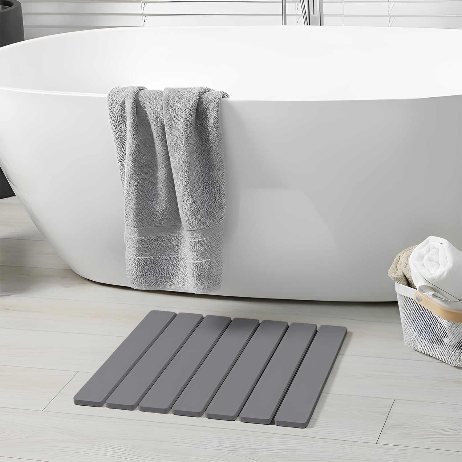 Meowoo Foldable Stone Bath Mat 15 7x11 8 Diatomaceous Earth Bath Mat Non-Slip Quick Dry Bathroom Floor Mats