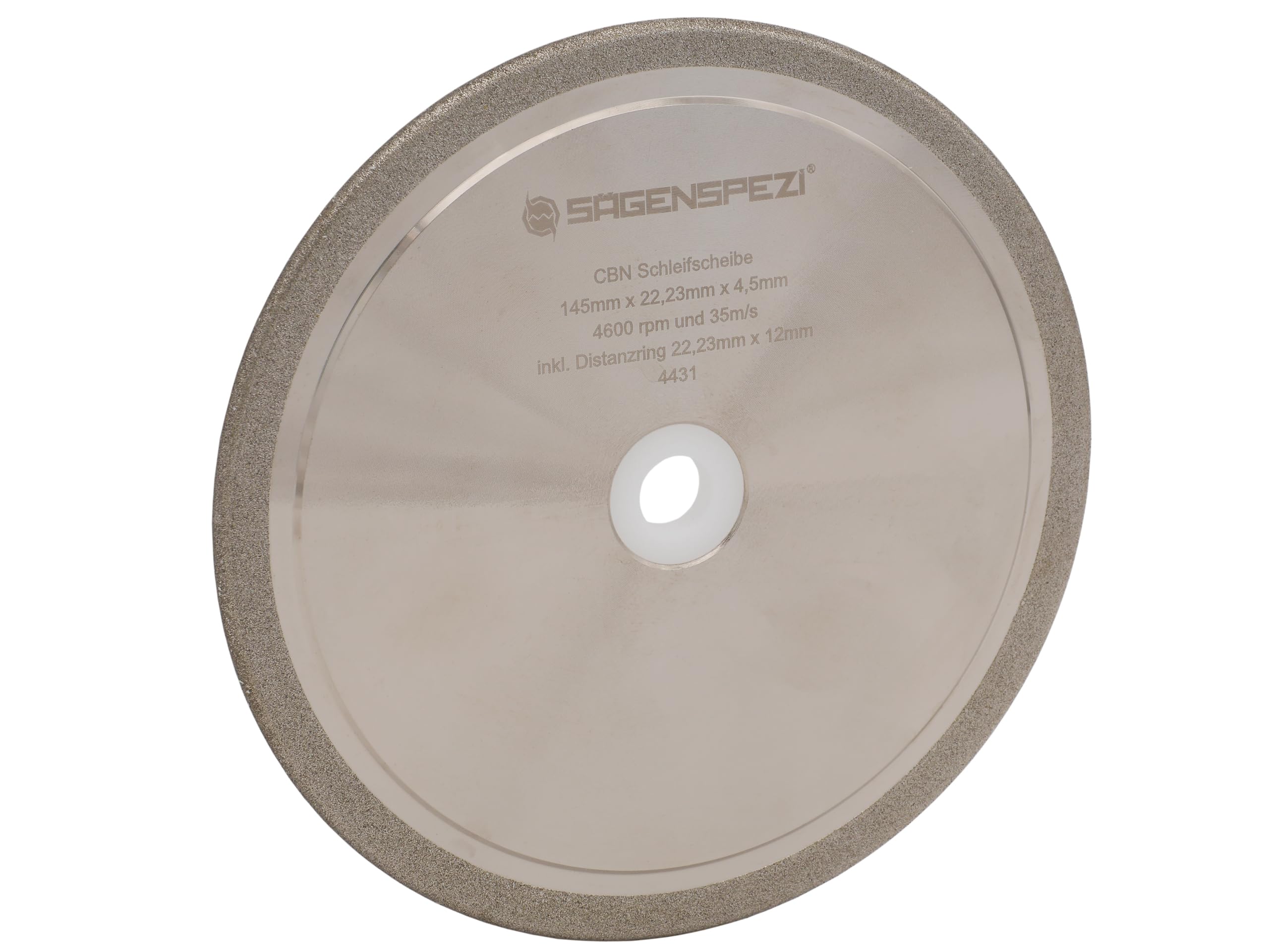 SÄGENSPEZI Muela de amolar CBN 145 × 22,23 × 4,5 mm – Rectificadora profesional para cadenas estándar y de carburo de tungsteno, galvanizada, uso húmedo/seco, incluye adaptador de 12 mm