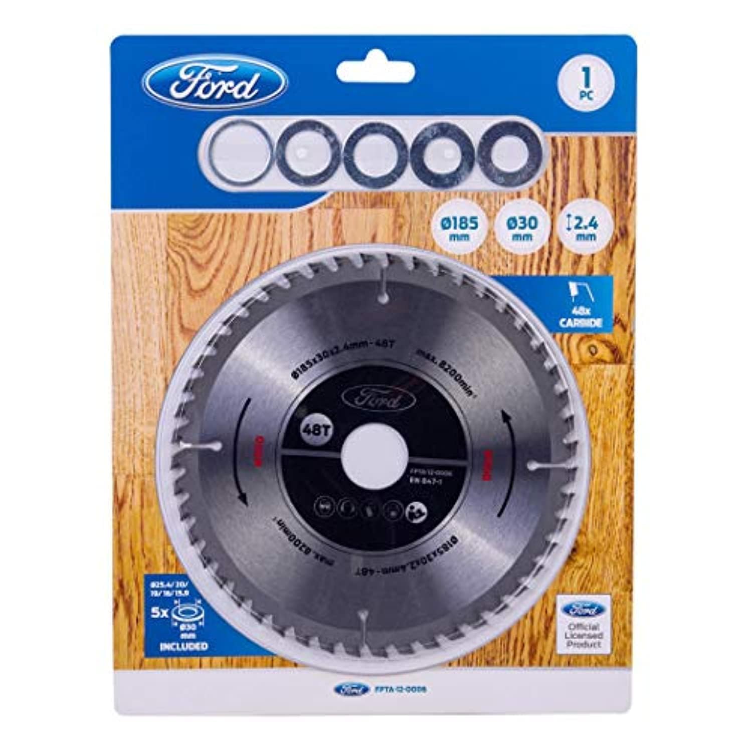 Tools 48T Carbide-Tipped Circular Saw Blade For Wood Cutting, 185 X 30 X 2.4mm, Fpta-12-0006