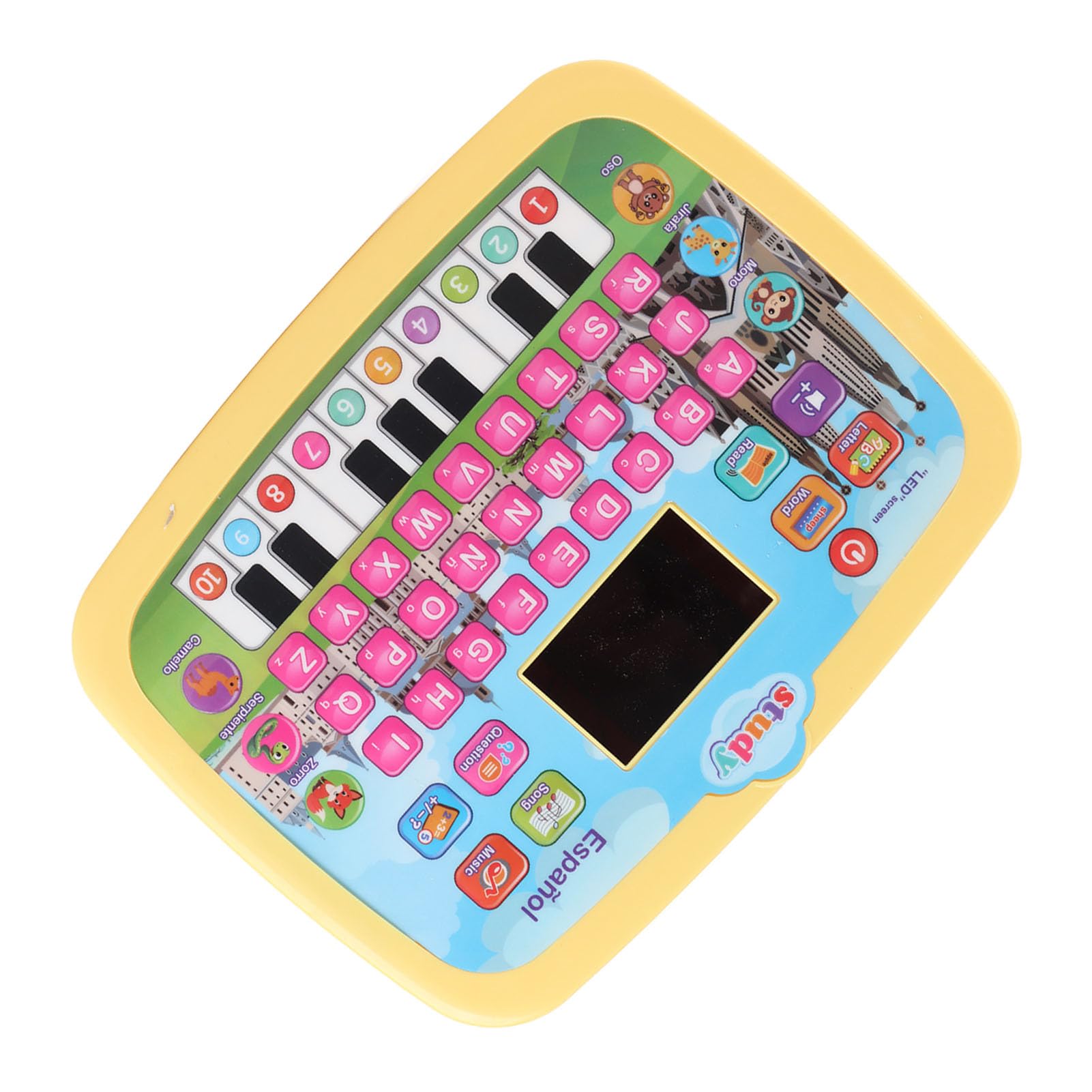ZAICOLER Electronic Spanish Learning Tablet Colorful Interface for Kids Spanish Learning Toy for Toddlers Educational Music Pad for Early Education (Yellow)