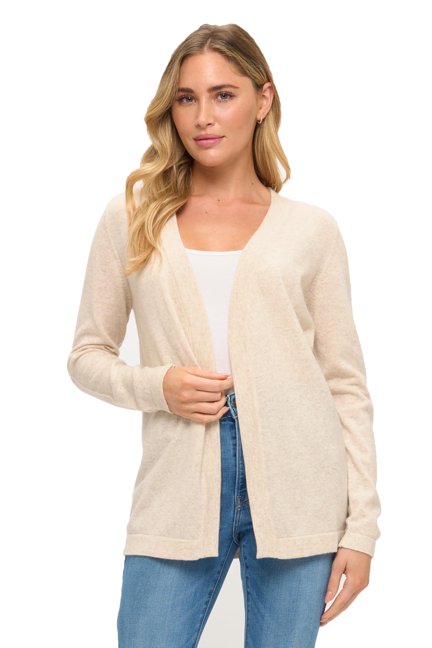 Women's 100% Cashmere Soft Long Sleeve Front Drape Open Cardigan
