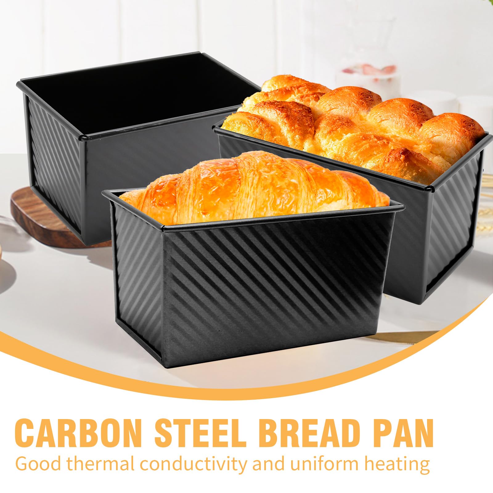 2xKastenform mit Deckel, 0.5 kg Antihaft-Brotpfanne, Backgeschirr, langlebige Karbonstahl, Brot-Toastform, Karbonstahl, hausgemachte Kuchen, Backen von Brot und Hackbraten (schwarz)