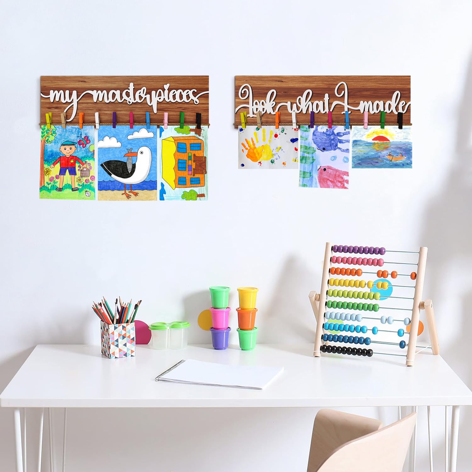 Look What I Made Sign With Clips Kids Art Display Organizer Photo Hanging Work Storage Board for Bedroom Playroom Classroom - Image 3