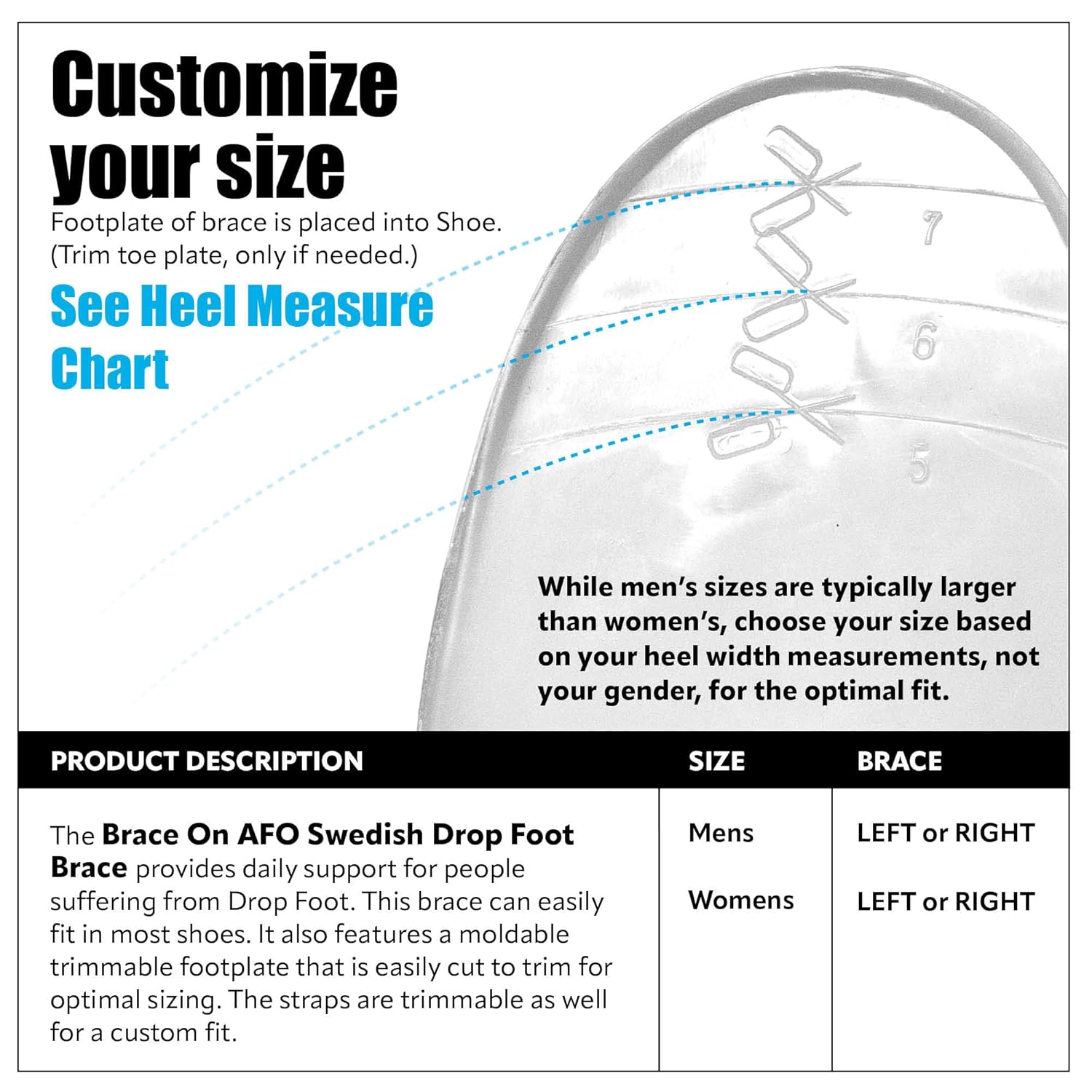 BraceOn AFO Swedish Drop Foot Stabilizer for Walking and Exercise, Drop Foot Braces for Men, AFO Brace & Foot Drop Braces, Foot Boot for Injured Foot, Men, Left