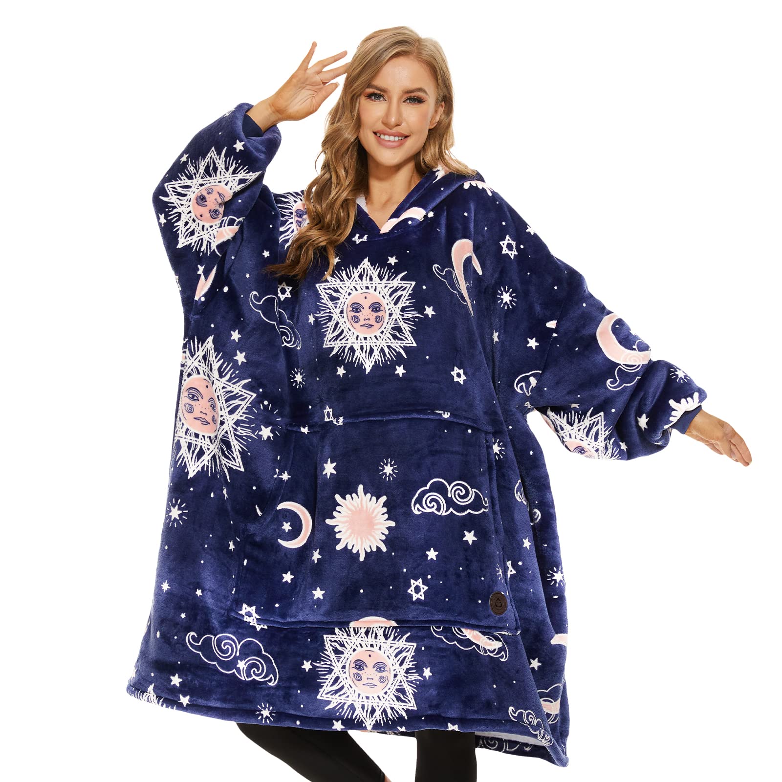THREE POODLE Felpa Coperta Oversize con Cappuccio, Felpa Gigante Coperta Indossabile con Maniche, Coperta con Cappuccio Ultra Morbida e Calda, Cozy Hoodie Felpa Pile per Donna,Uomini e Bambini, Regalo