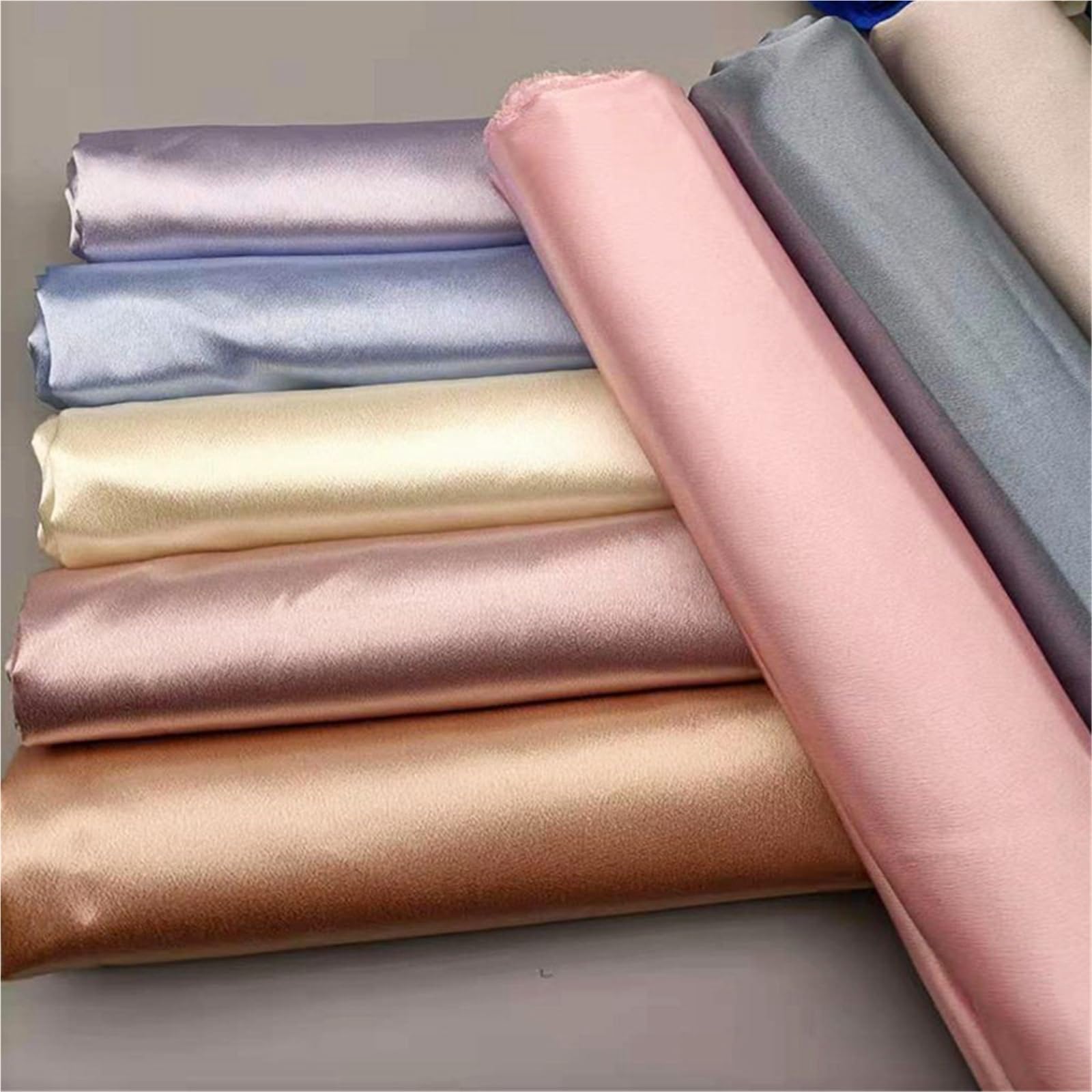 Tela De Raso Satin Tela de satén microelástica gruesa por metro for traje, vestido boda, costura ropa, imitación seda morera, tela alta calidad(Champagne)