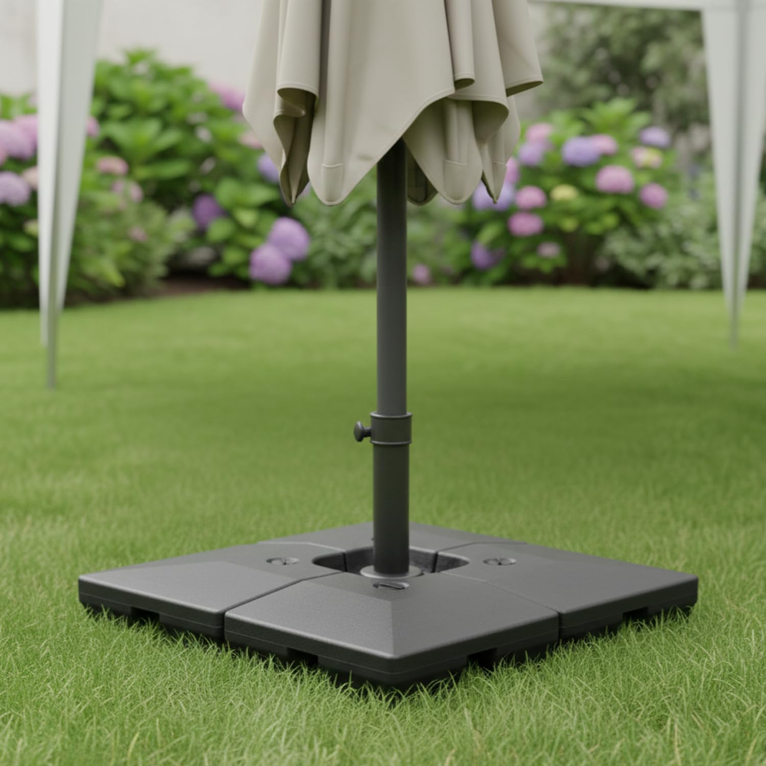Happy Garden - Lot de 4 Dalles carrées CROZON Noir - Compatible avec Grands parasols - Remplissage Eau ou Sable