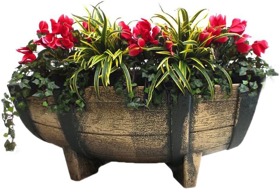 Rectangular Vintage-like Half Barrel Planter with Drain Holes, 16-Inch