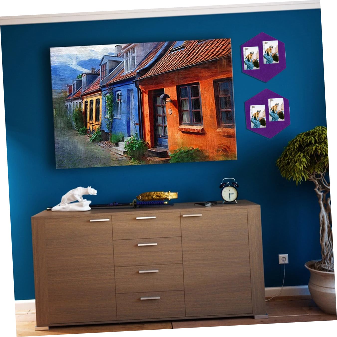 Uonlytech 10 Stück Sechseckige Filz Pinnwände Violett für Zuhause mit Fotoanzeige und Selbstklebender Rückseite im Modernen Einfachen Design